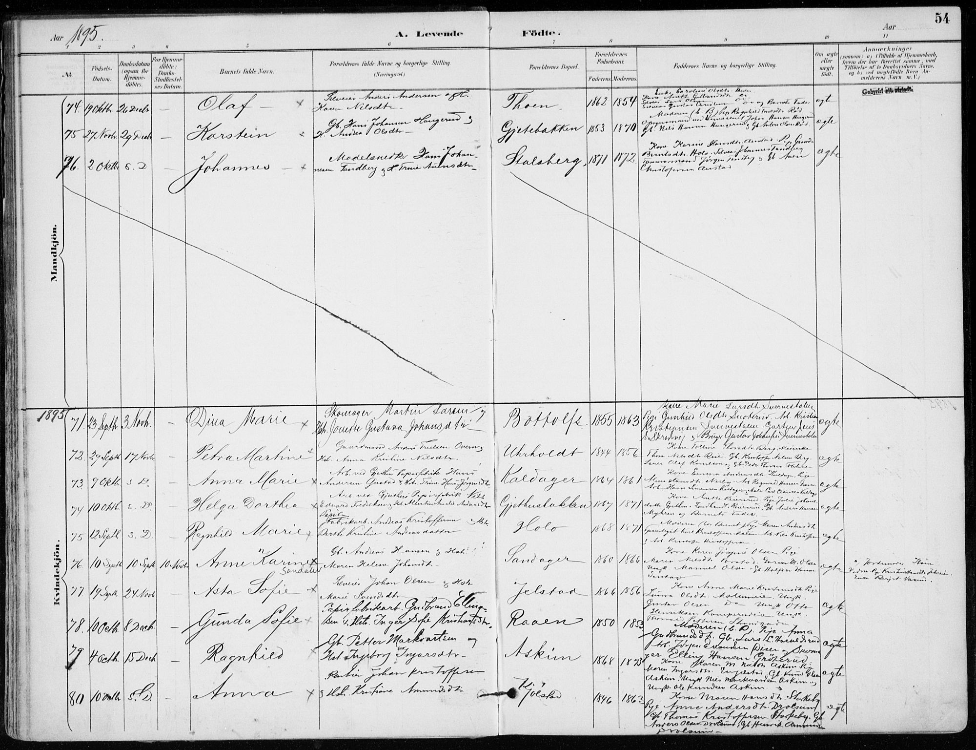 Modum kirkebøker, AV/SAKO-A-234/F/Fa/L0012: Parish register (official) no. 12, 1890-1898, p. 54