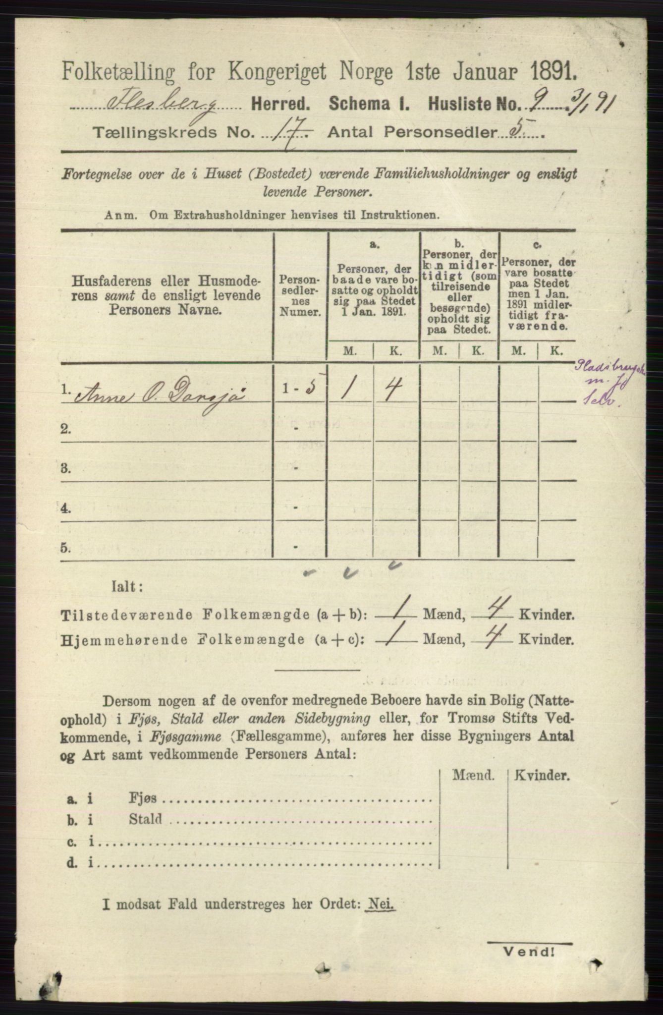 RA, 1891 census for 0631 Flesberg, 1891, p. 2984