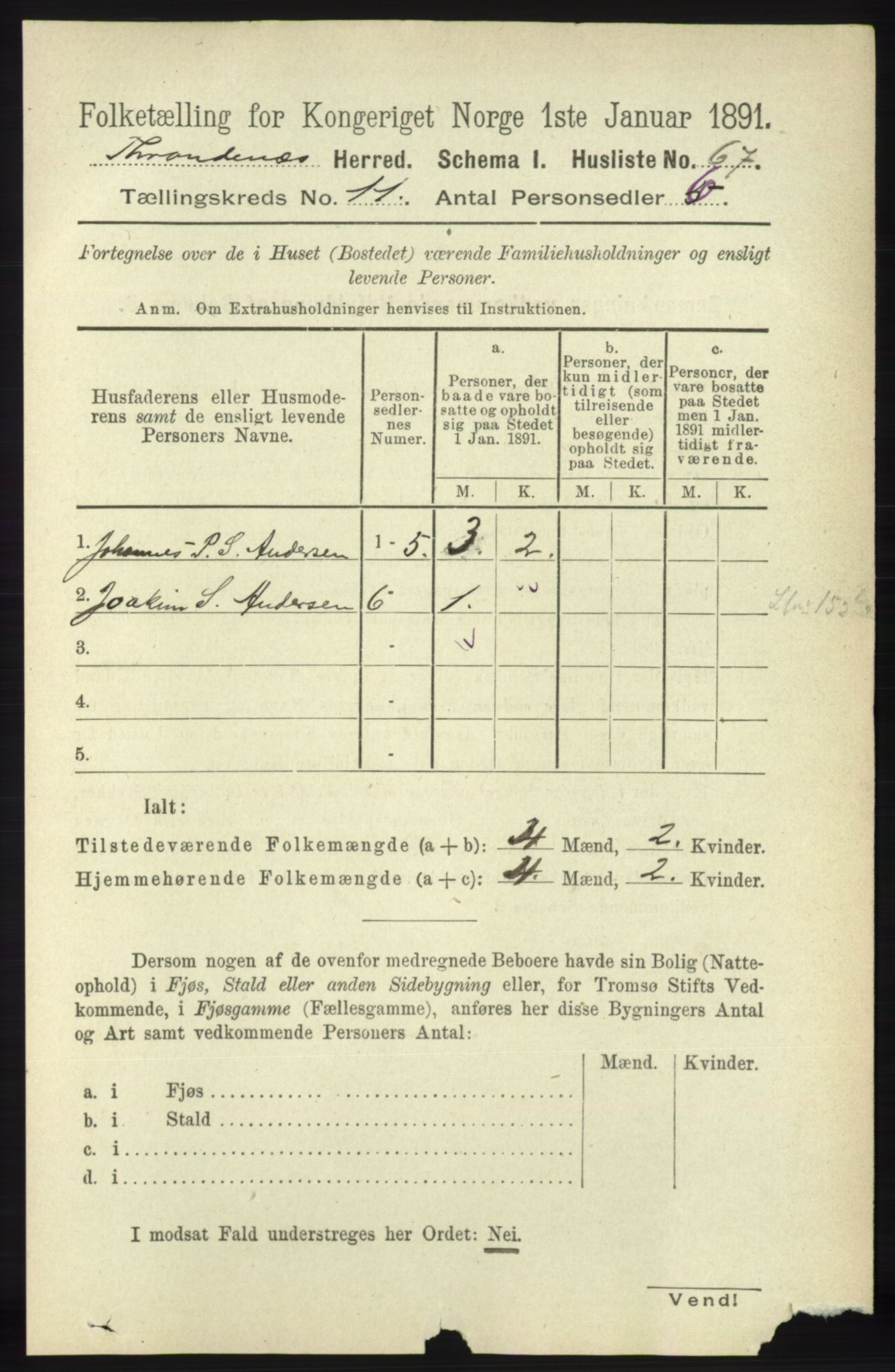 RA, 1891 census for 1914 Trondenes, 1891, p. 7989