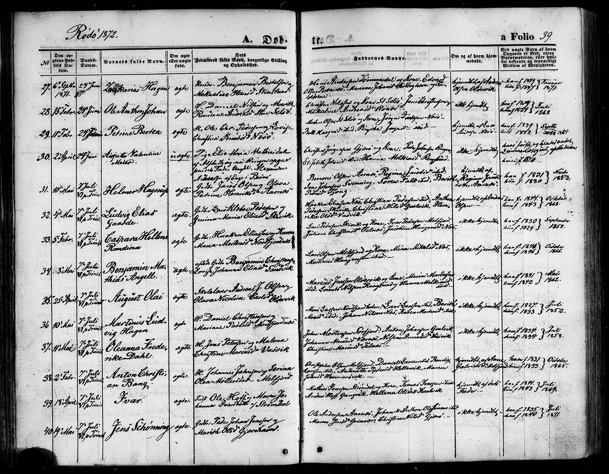 Ministerialprotokoller, klokkerbøker og fødselsregistre - Nordland, SAT/A-1459/841/L0606: Parish register (official) no. 841A10, 1860-1877, p. 39
