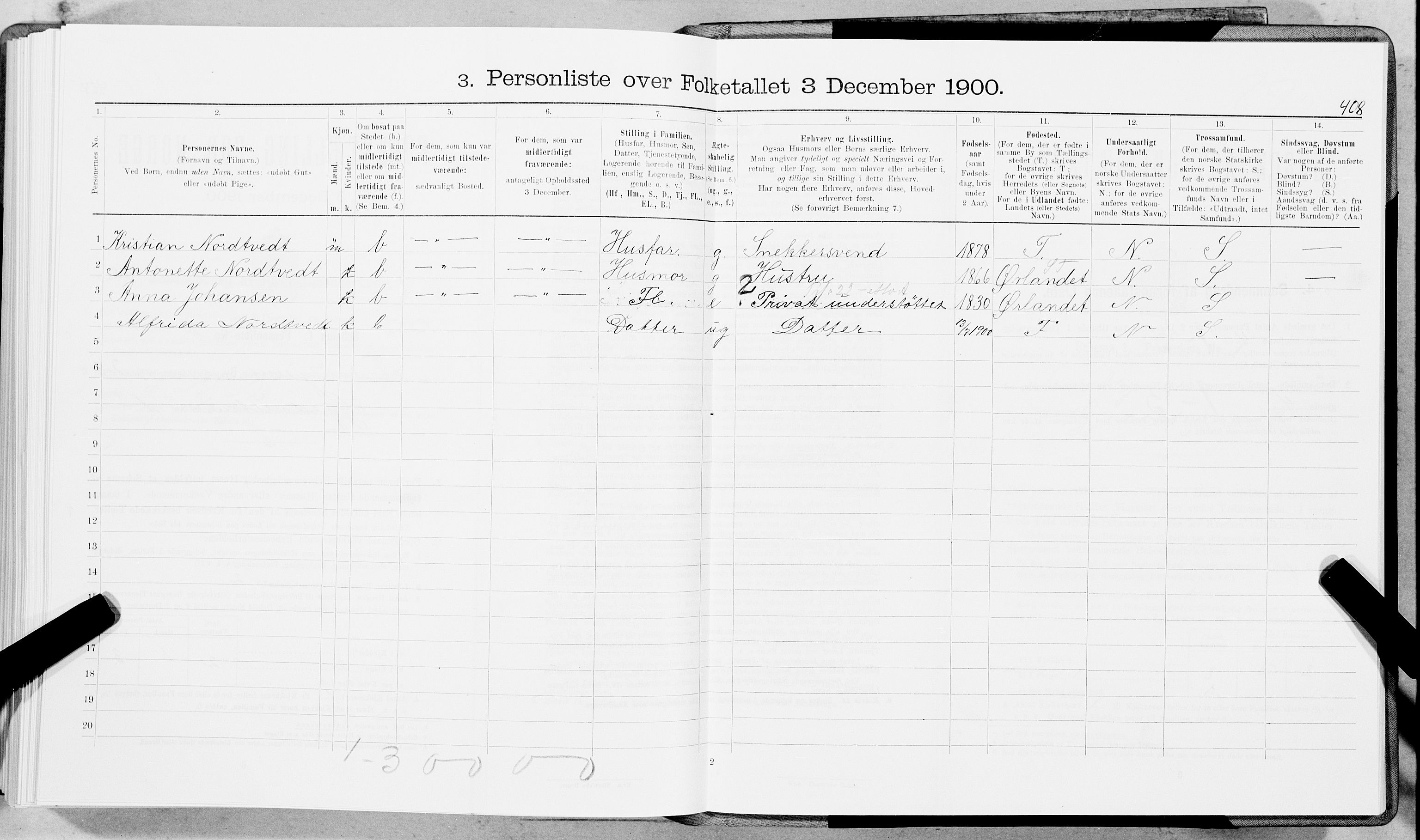 SAT, 1900 census for Trondheim, 1900, p. 4416