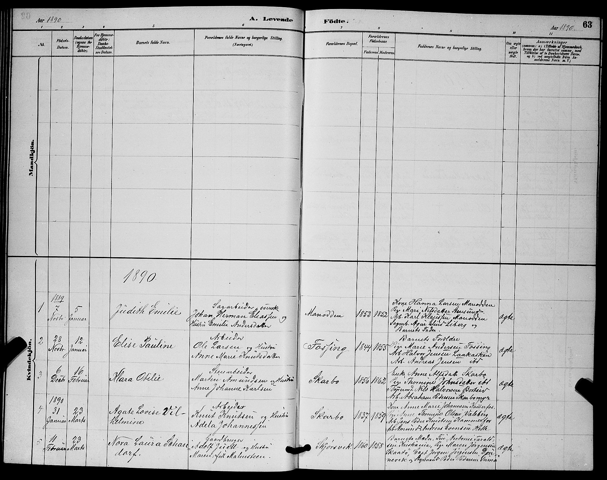 Skåtøy kirkebøker, SAKO/A-304/G/Ga/L0003: Parish register (copy) no. I 3, 1884-1898, p. 63