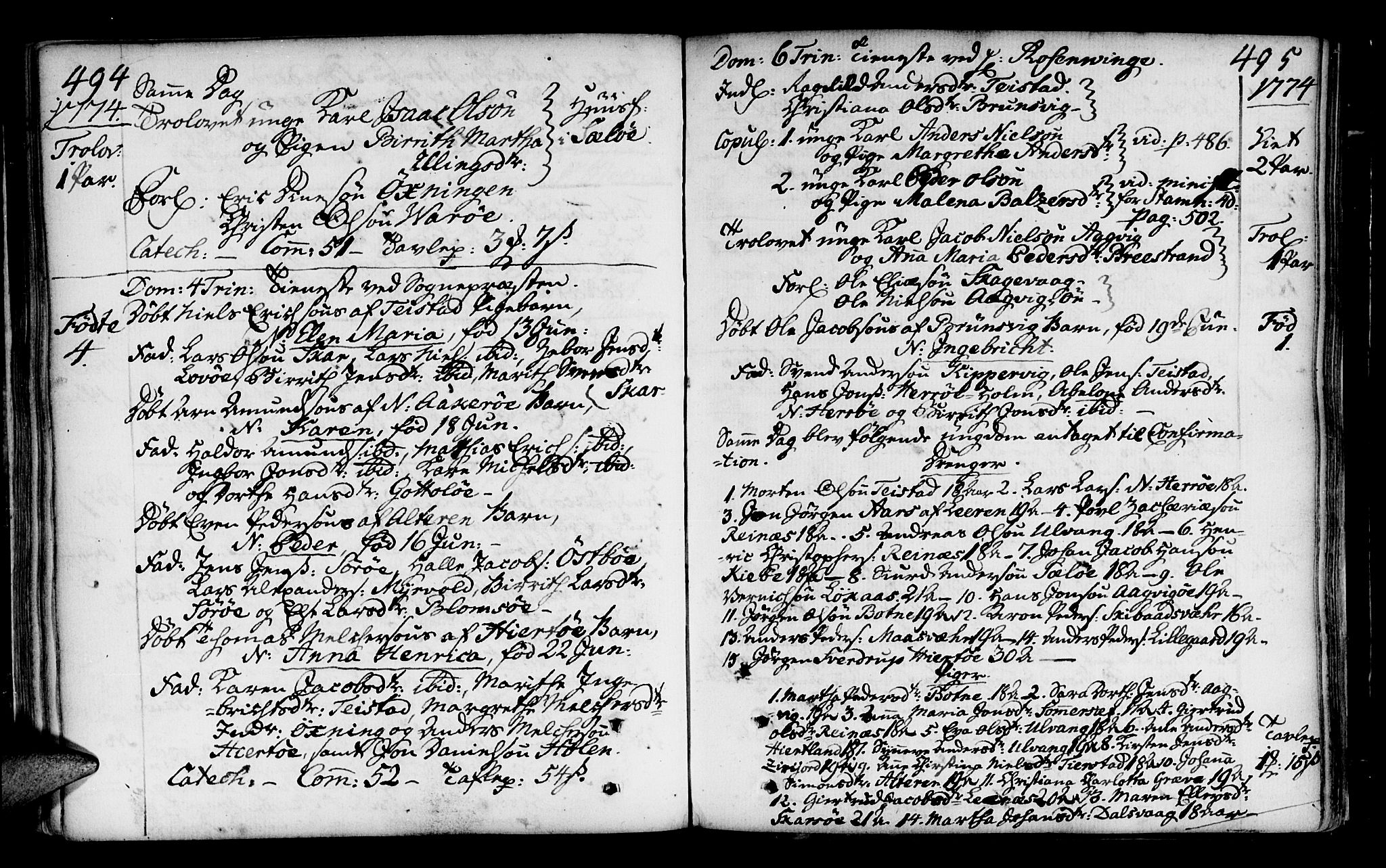 Ministerialprotokoller, klokkerbøker og fødselsregistre - Nordland, SAT/A-1459/817/L0260: Parish register (official) no. 817A02 /2, 1768-1776, p. 494-495