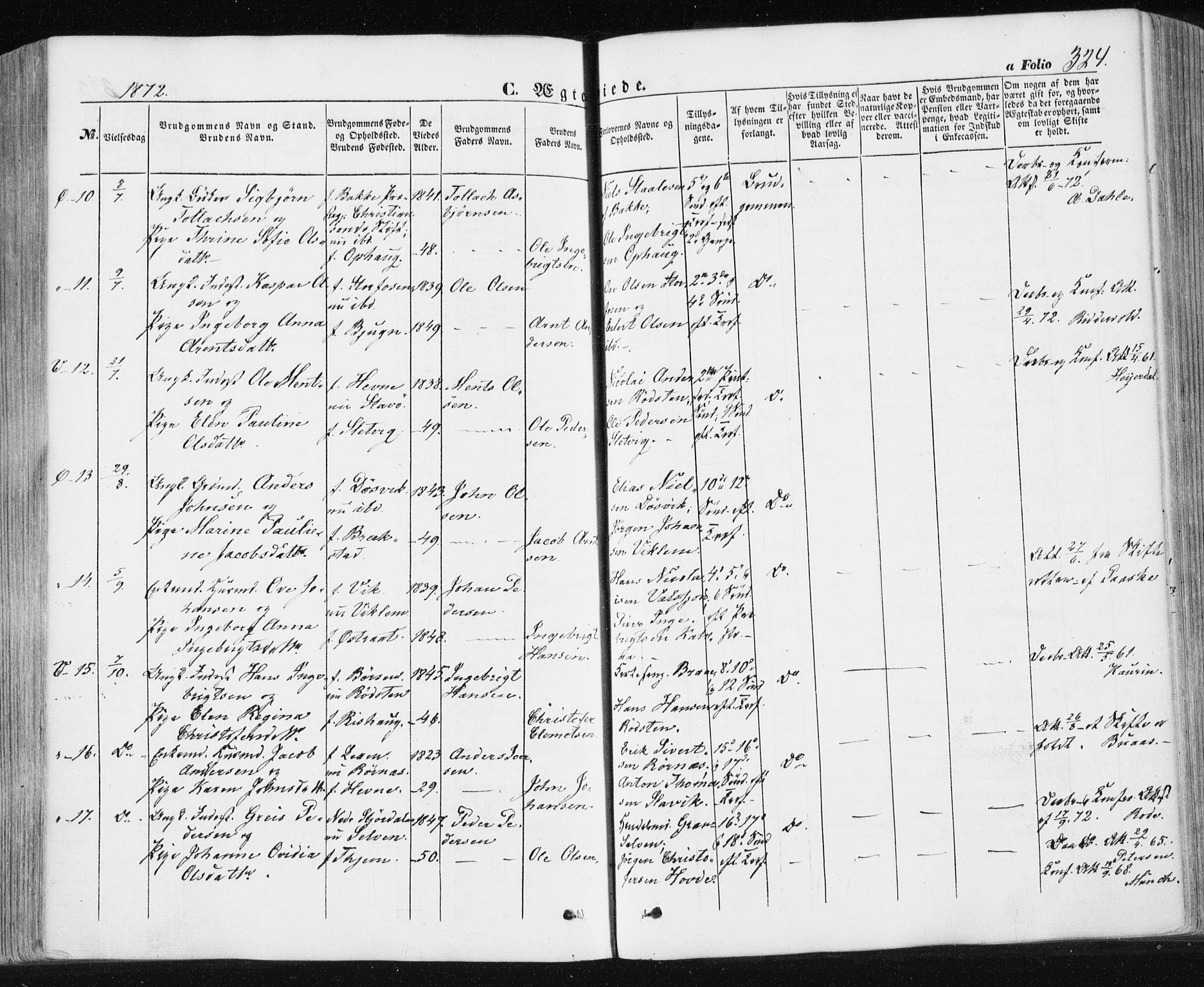 Ministerialprotokoller, klokkerbøker og fødselsregistre - Sør-Trøndelag, SAT/A-1456/659/L0737: Parish register (official) no. 659A07, 1857-1875, p. 324