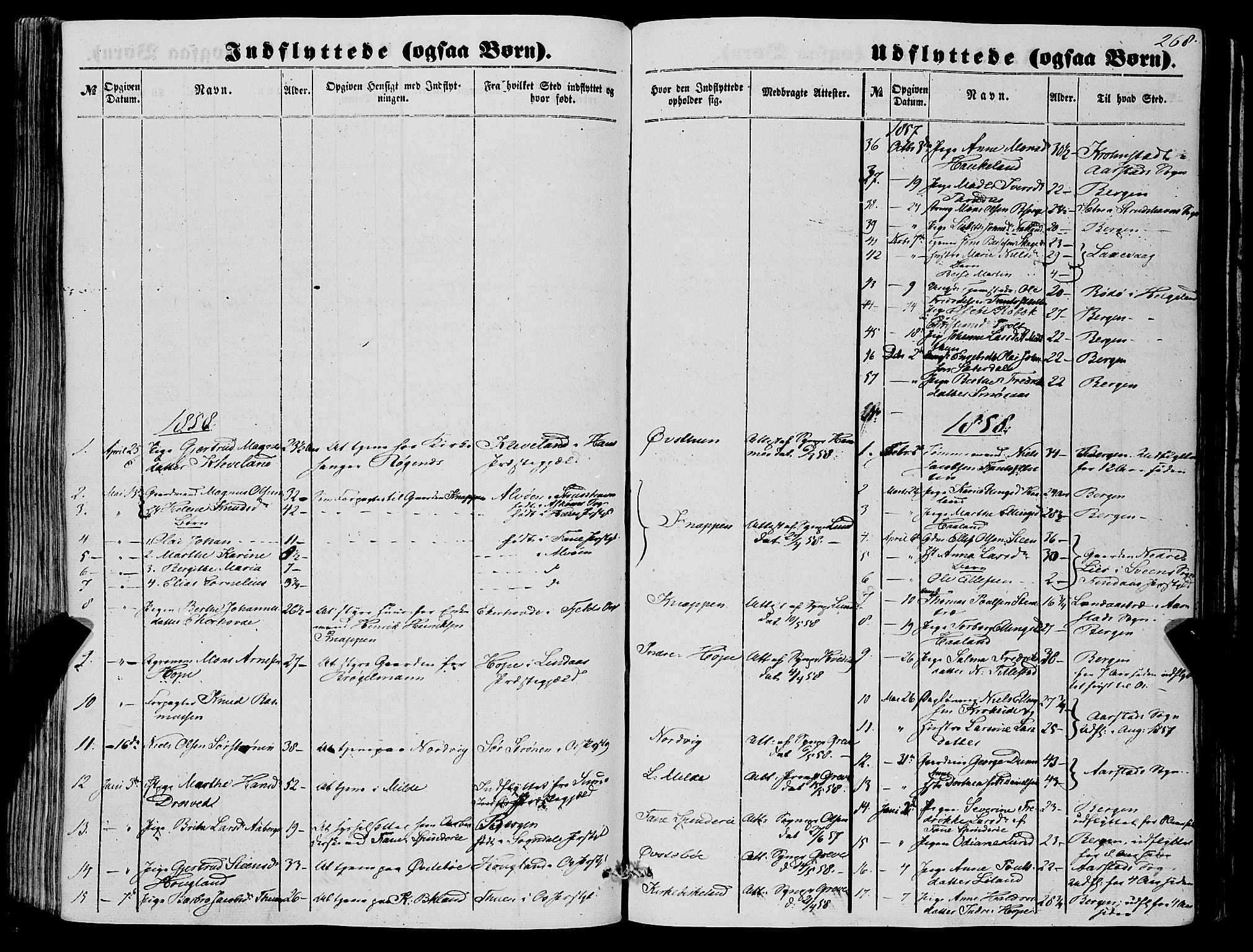 Fana Sokneprestembete, SAB/A-75101/H/Haa/Haaa/L0011: Parish register (official) no. A 11, 1851-1862, p. 268