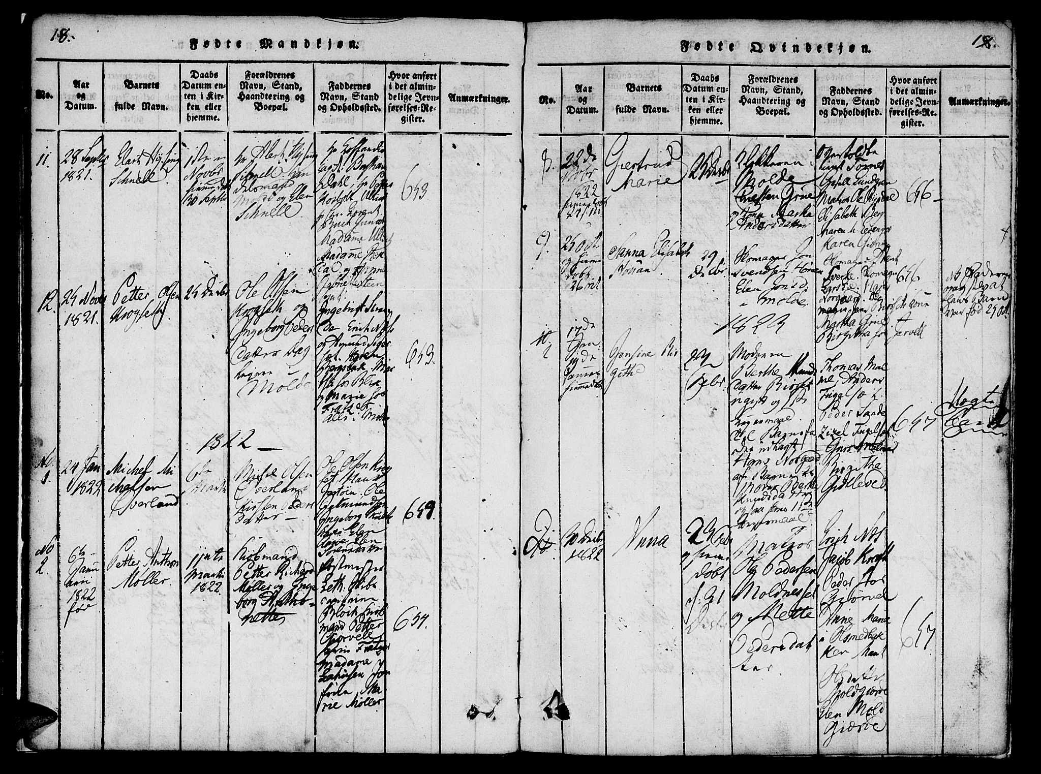 Ministerialprotokoller, klokkerbøker og fødselsregistre - Møre og Romsdal, SAT/A-1454/558/L0688: Parish register (official) no. 558A02, 1818-1843, p. 18-19