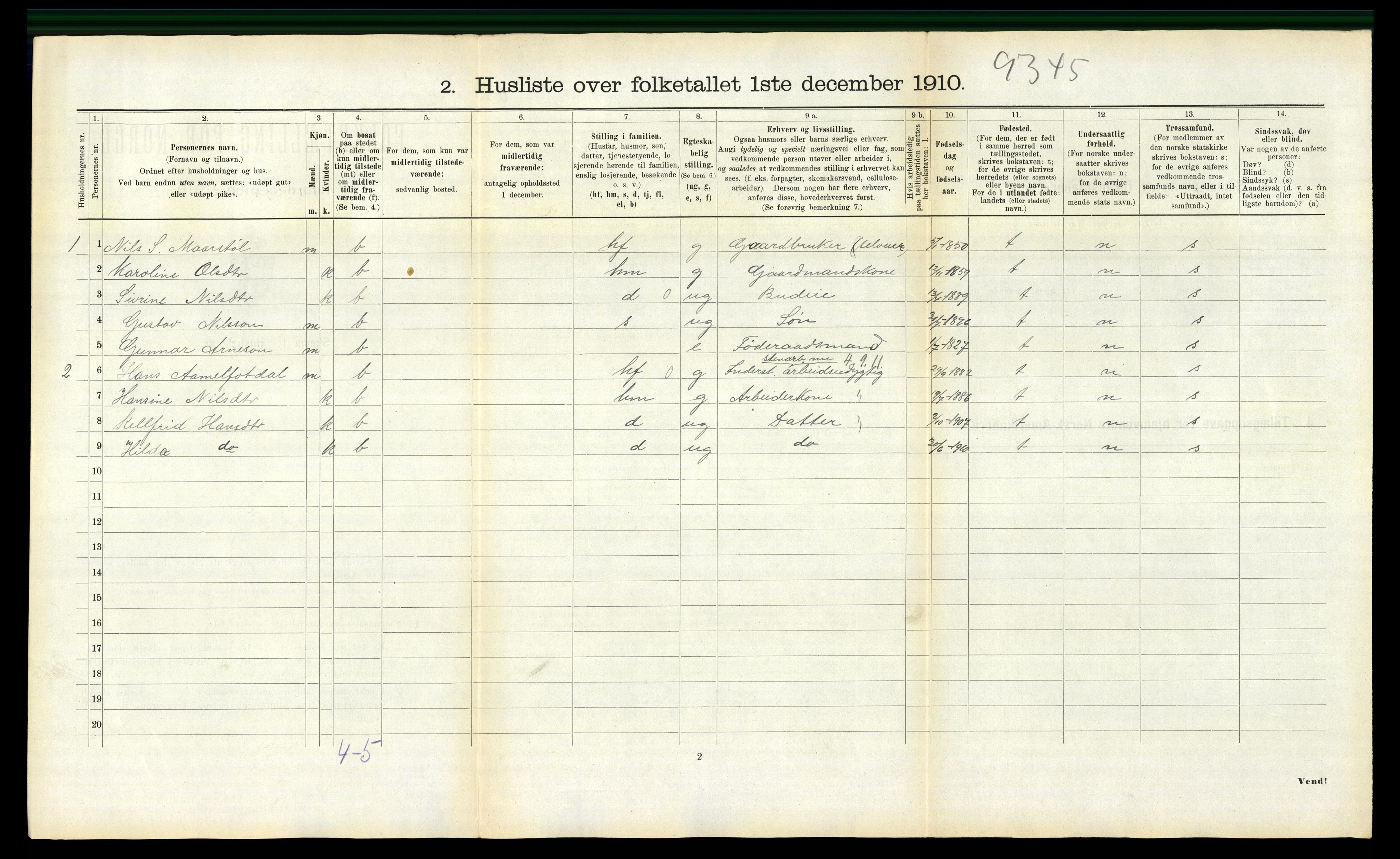 RA, 1910 census for Volda, 1910, p. 1465