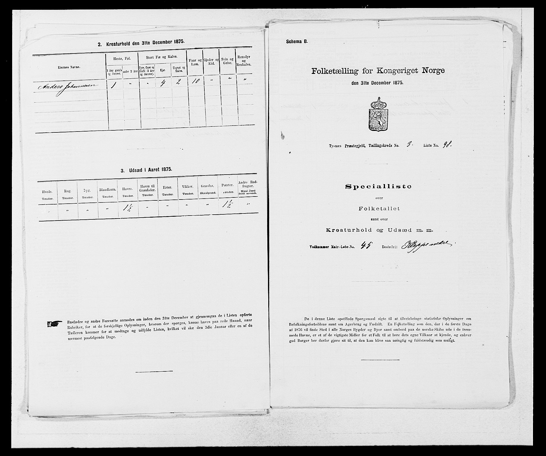 SAB, 1875 census for 1223P Tysnes, 1875, p. 414
