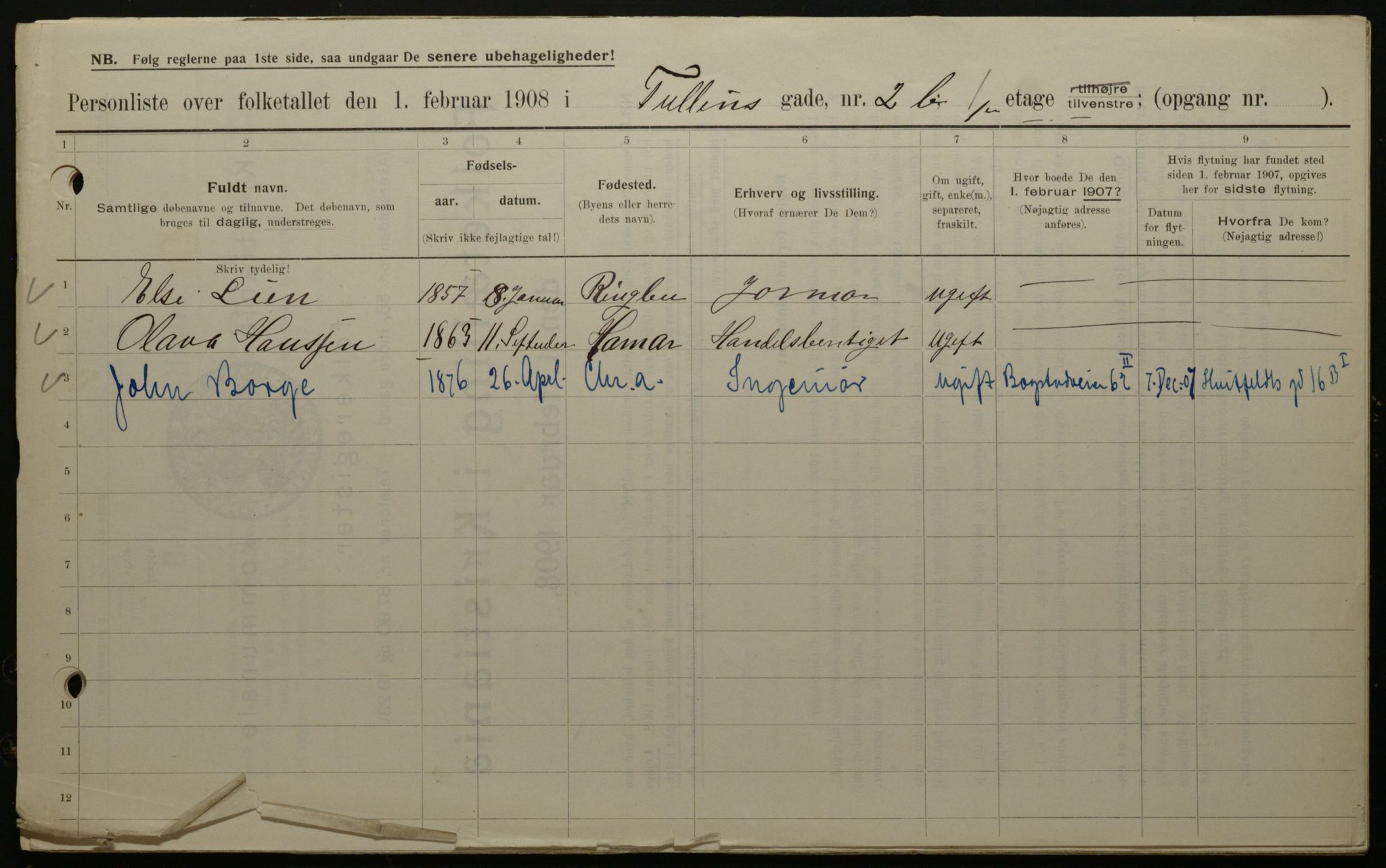 OBA, Municipal Census 1908 for Kristiania, 1908, p. 105492