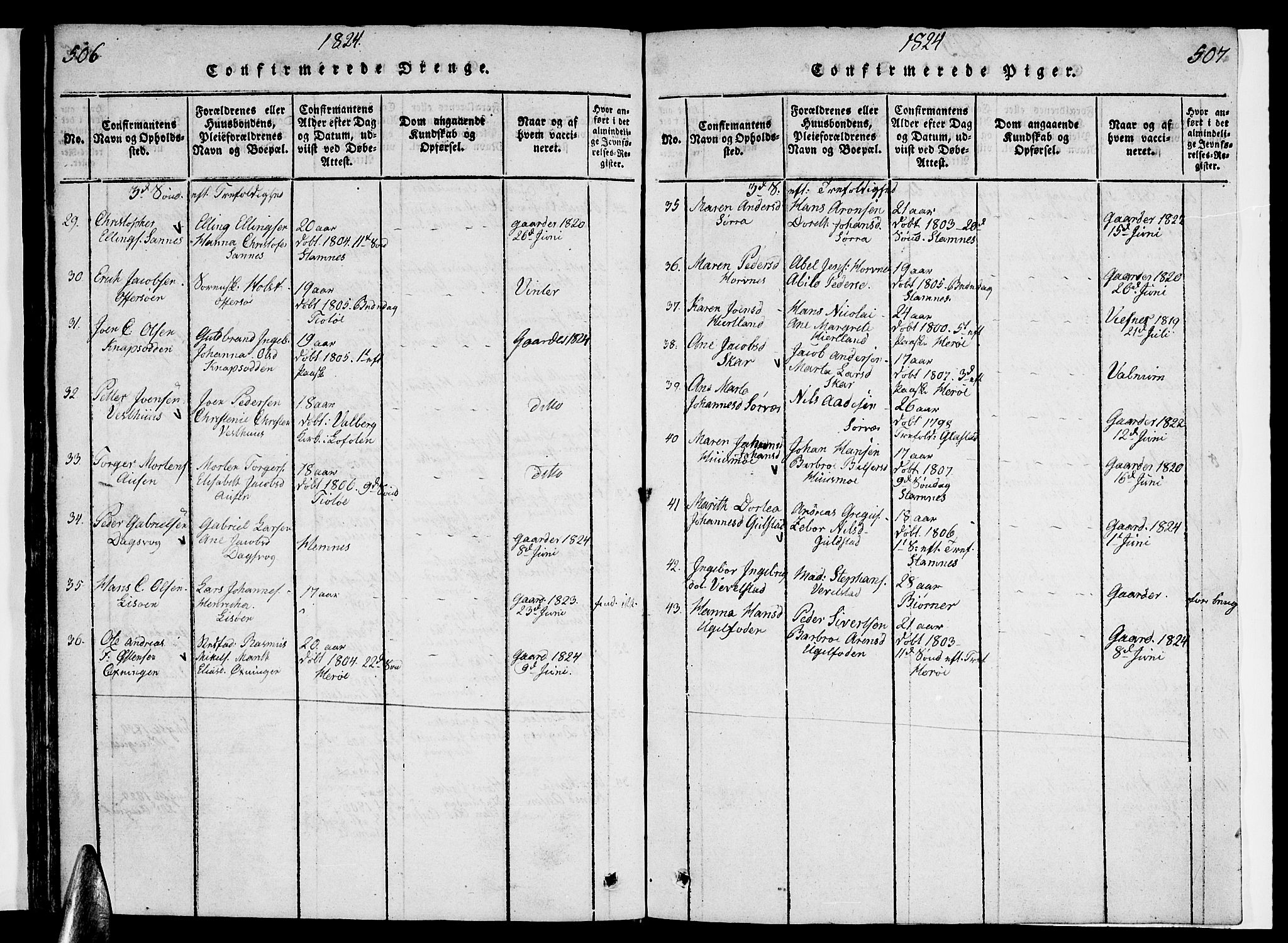 Ministerialprotokoller, klokkerbøker og fødselsregistre - Nordland, AV/SAT-A-1459/830/L0457: Parish register (copy) no. 830C01 /1, 1820-1842, p. 506-507