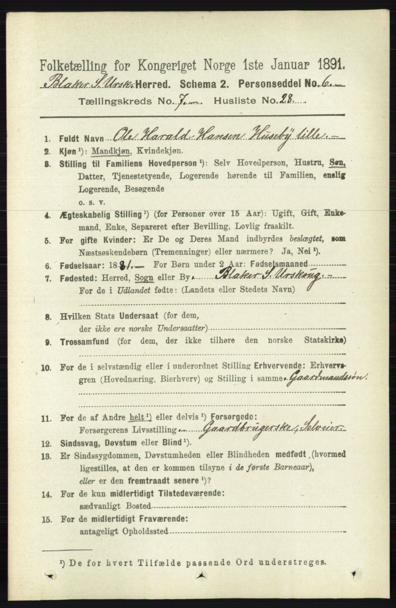 RA, 1891 census for 0224 Aurskog, 1891, p. 3415