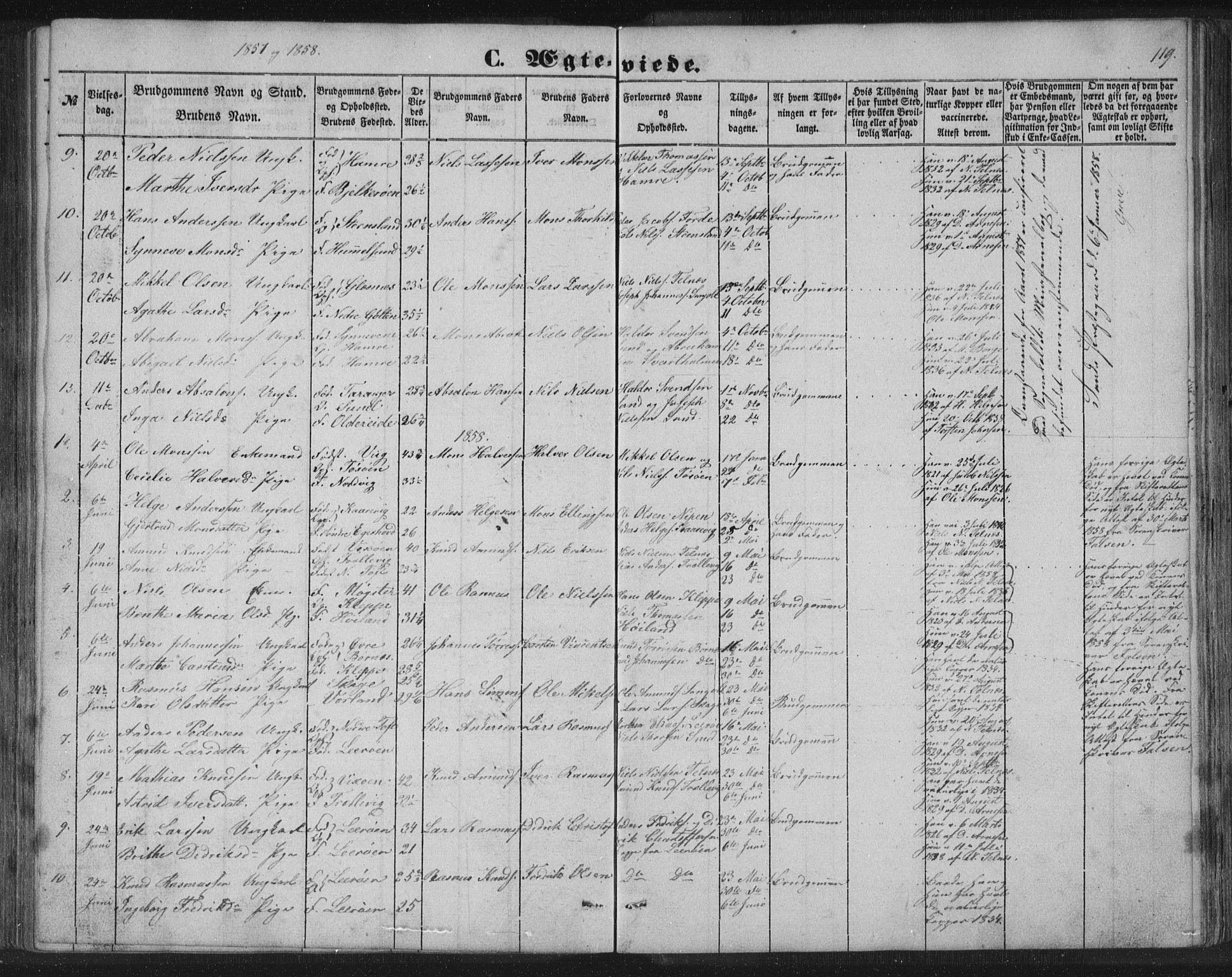 Sund sokneprestembete, SAB/A-99930: Parish register (copy) no. B 1, 1852-1873, p. 119