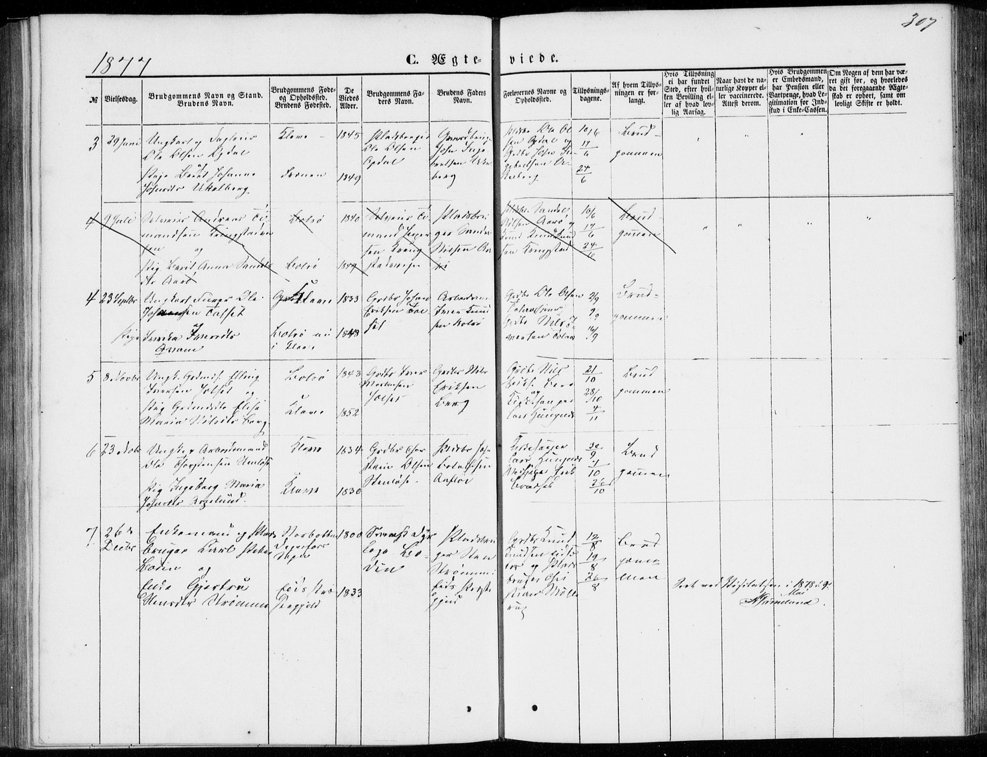 Ministerialprotokoller, klokkerbøker og fødselsregistre - Møre og Romsdal, AV/SAT-A-1454/557/L0681: Parish register (official) no. 557A03, 1869-1886, p. 307