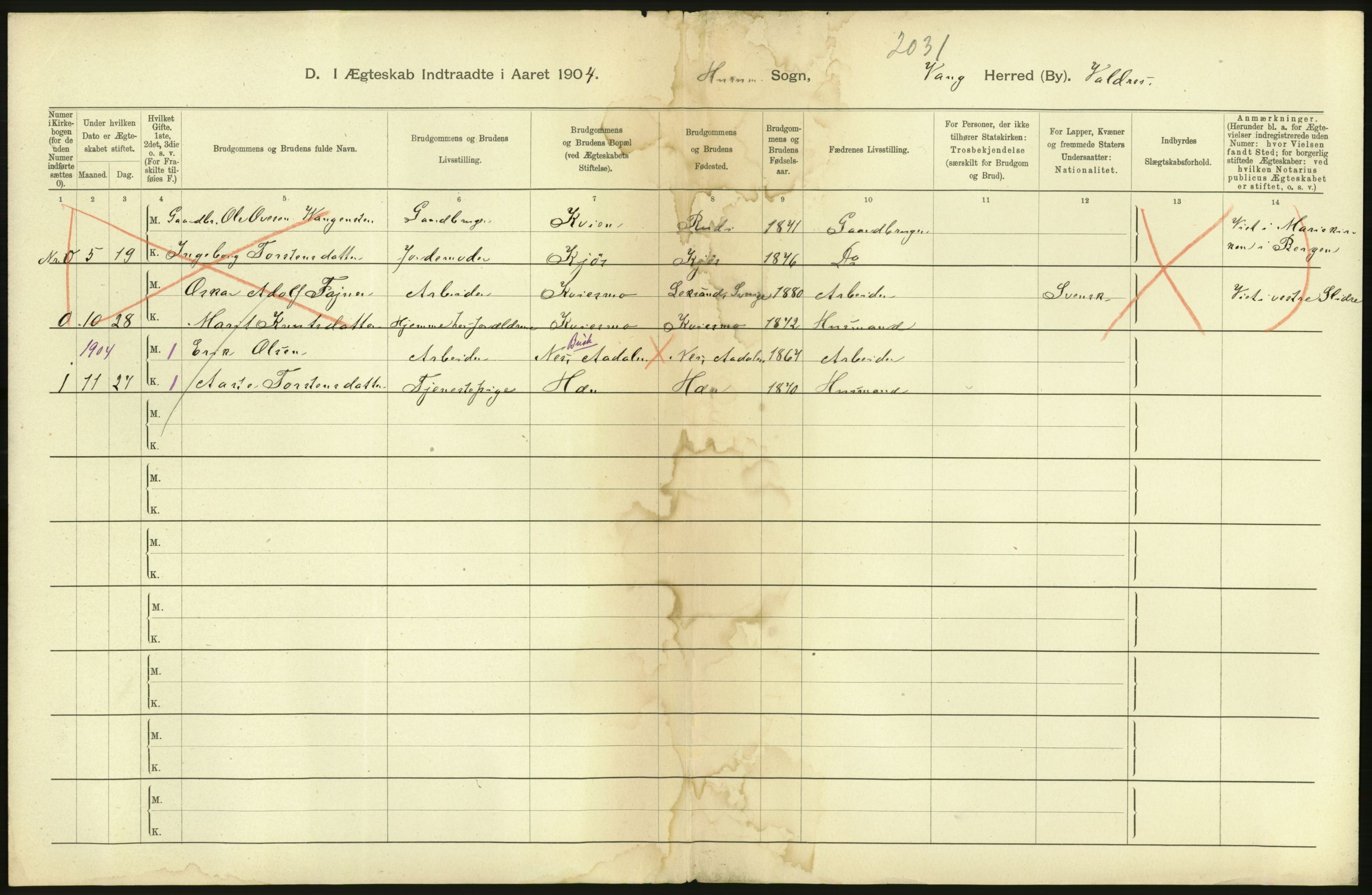 Statistisk sentralbyrå, Sosiodemografiske emner, Befolkning, AV/RA-S-2228/D/Df/Dfa/Dfab/L0006: Kristians amt: Fødte, gifte, døde, 1904, p. 696