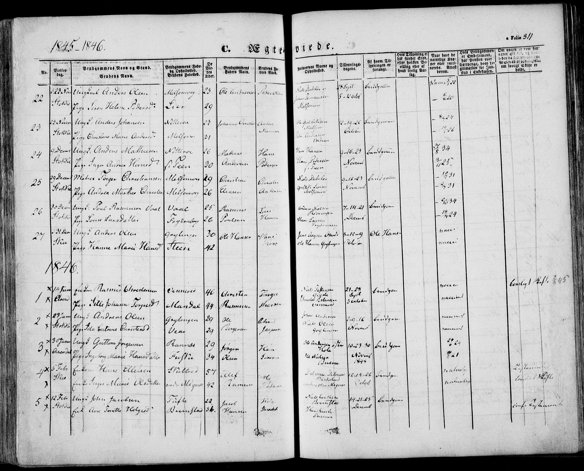 Stokke kirkebøker, SAKO/A-320/F/Fa/L0007: Parish register (official) no. I 7, 1844-1857, p. 311