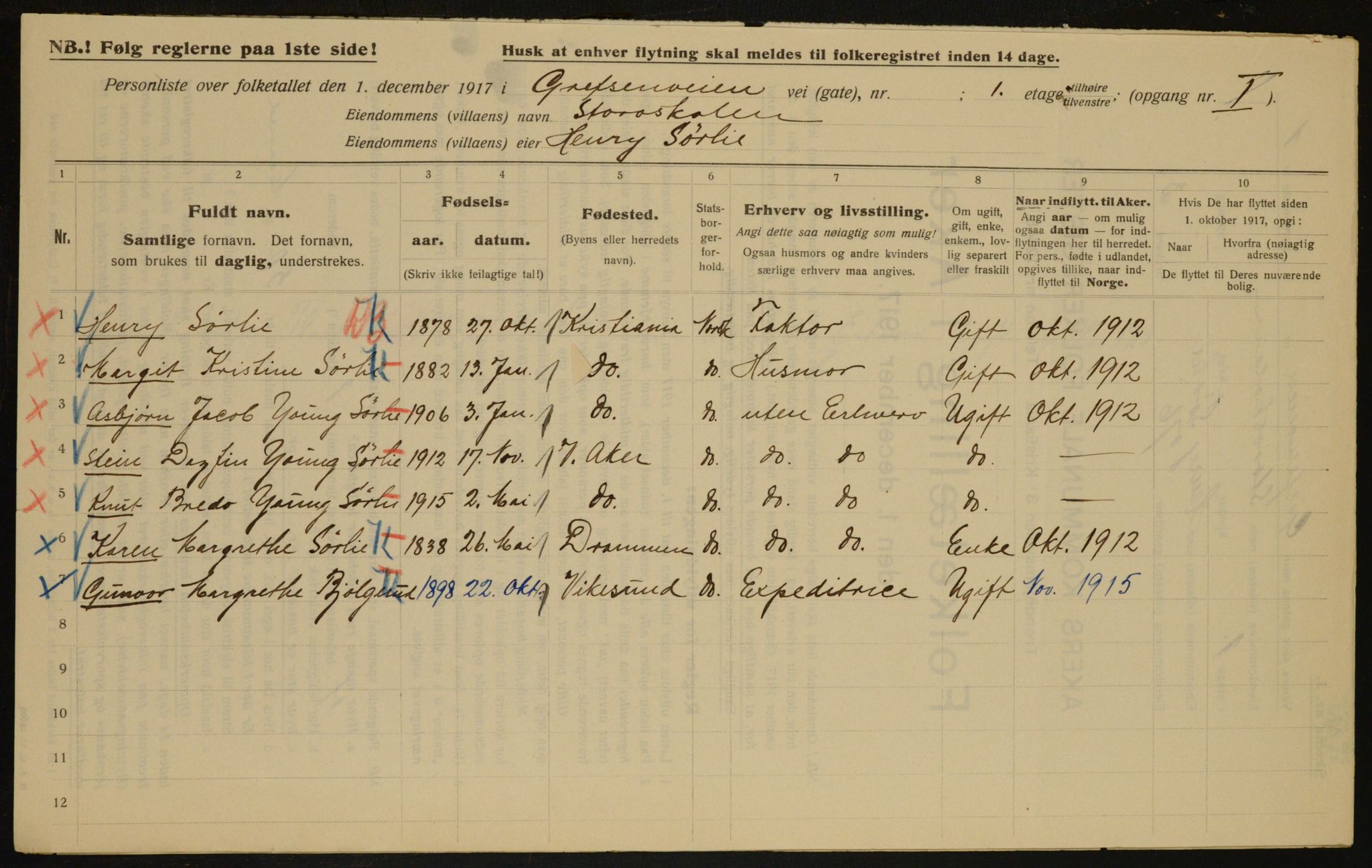 OBA, Municipal Census 1917 for Aker, 1917, p. 16217