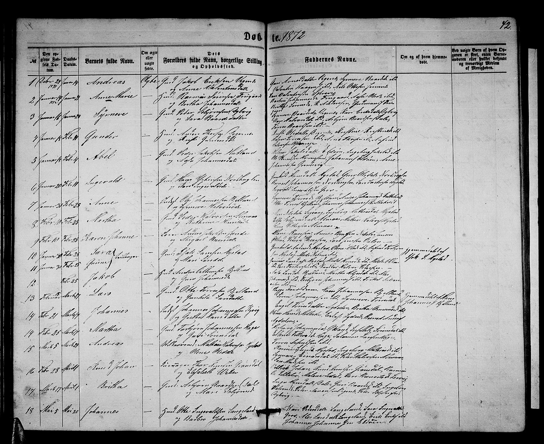 Stord sokneprestembete, SAB/A-78201/H/Hab: Parish register (copy) no. A 1, 1864-1878, p. 42