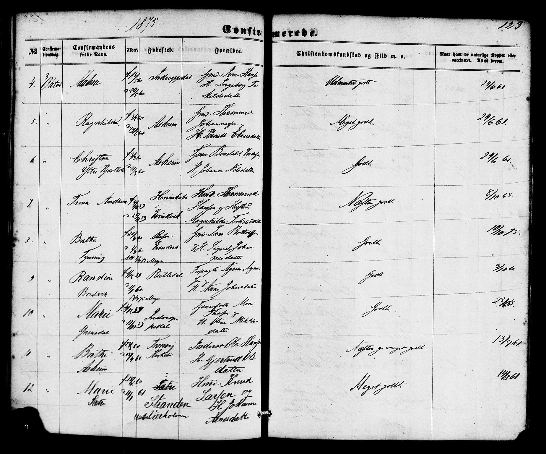 Gulen sokneprestembete, AV/SAB-A-80201/H/Haa/Haac/L0001: Parish register (official) no. C 1, 1859-1881, p. 123