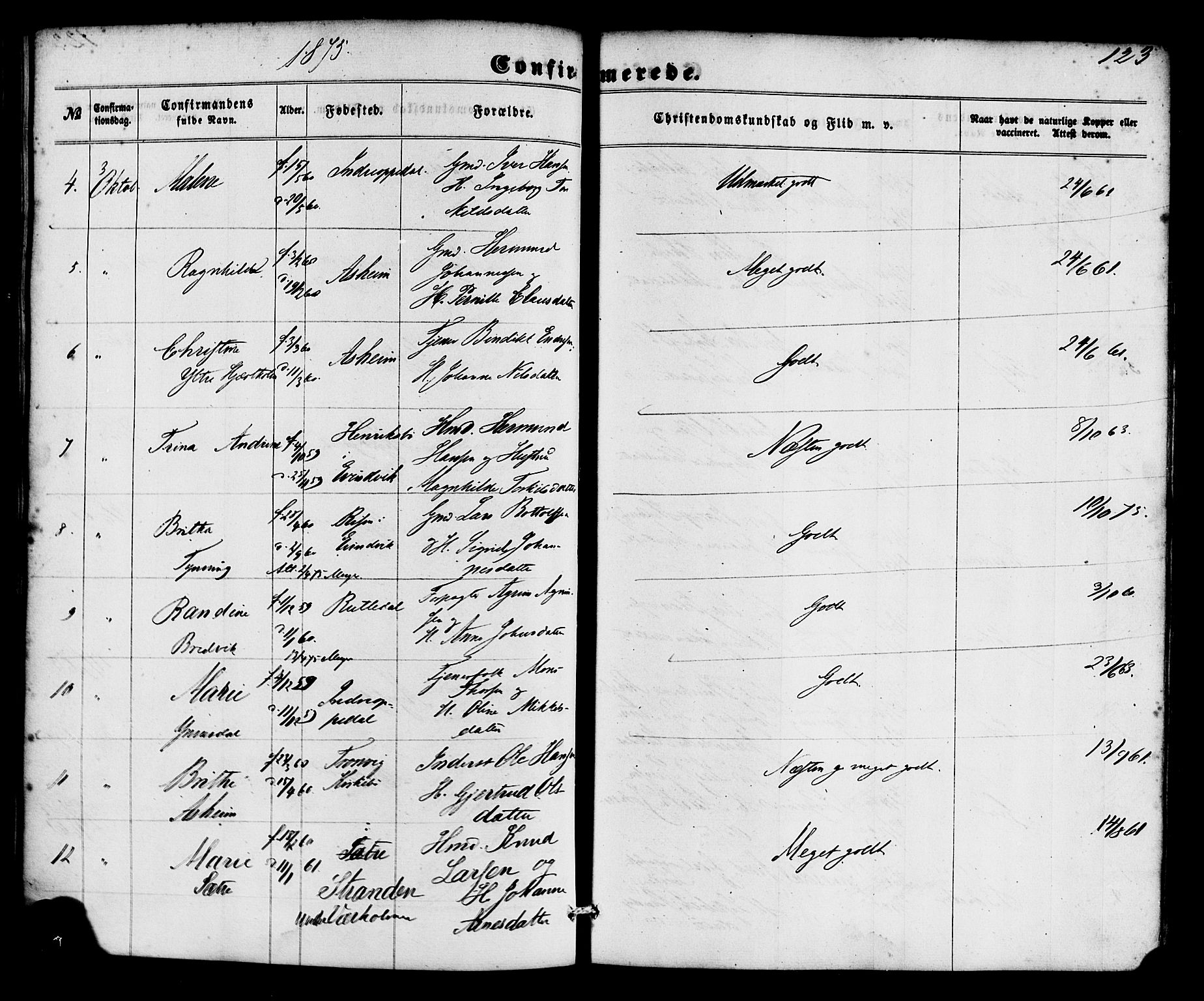 Gulen sokneprestembete, SAB/A-80201/H/Haa/Haac/L0001: Parish register (official) no. C 1, 1859-1881, p. 123