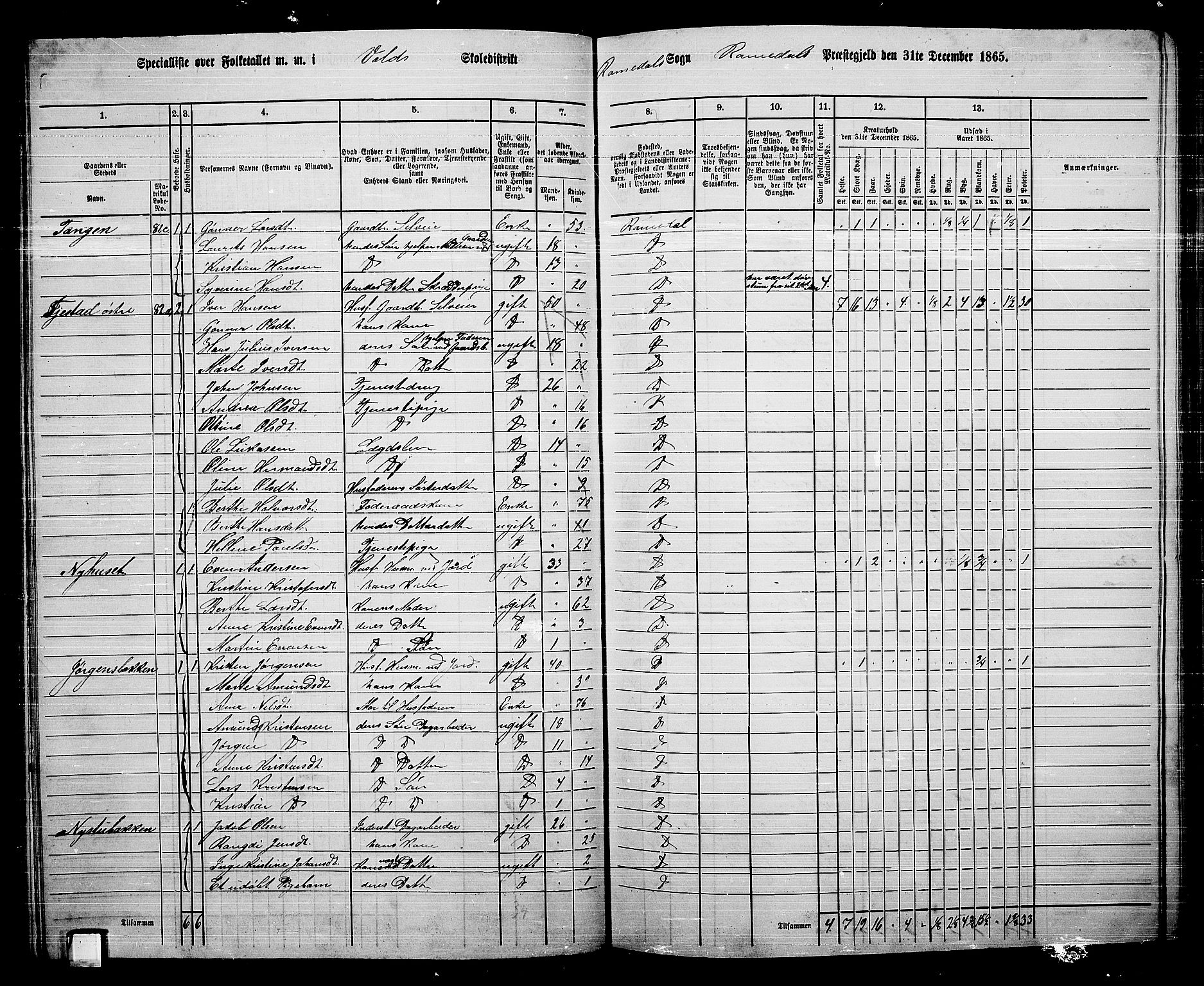 RA, 1865 census for Romedal, 1865, p. 71