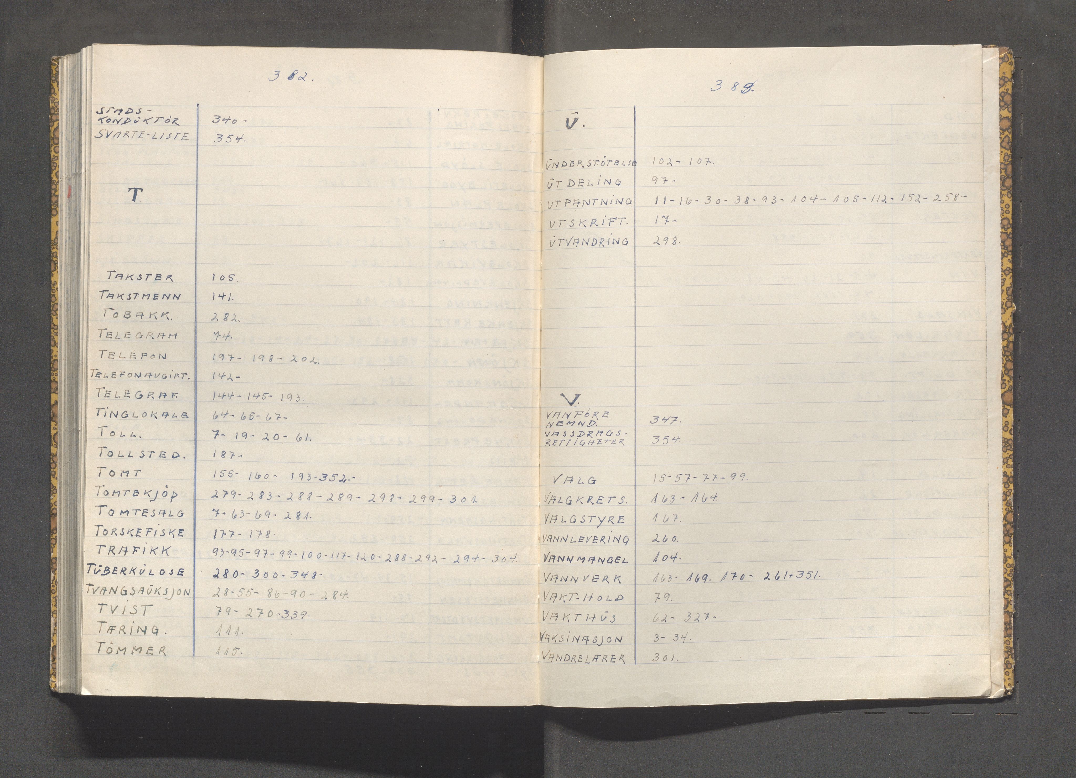 Kopervik Kommune - Formannskapet og Bystyret, IKAR/K-102468/C/Cb/L0001: Innholdsfortegnelse over brev og skriv innkommet til formannskapet, 1866-1917, p. 382-383