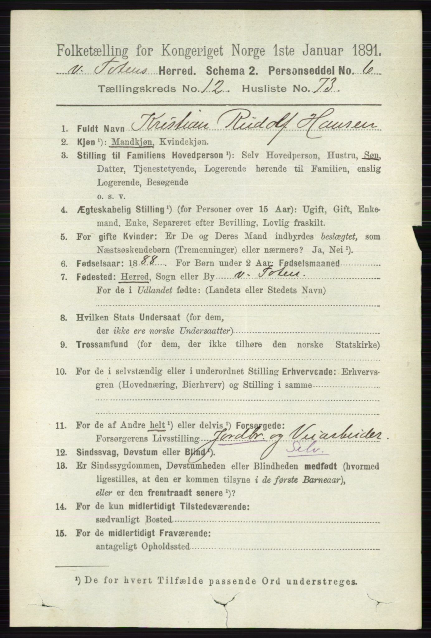 RA, 1891 census for 0529 Vestre Toten, 1891, p. 7692