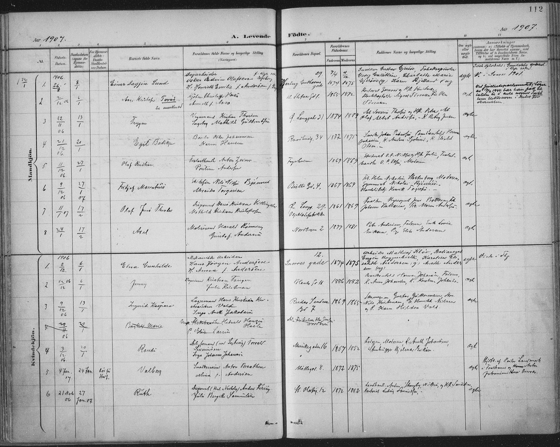 Tønsberg kirkebøker, AV/SAKO-A-330/F/Fa/L0014: Parish register (official) no. I 14, 1900-1913, p. 112