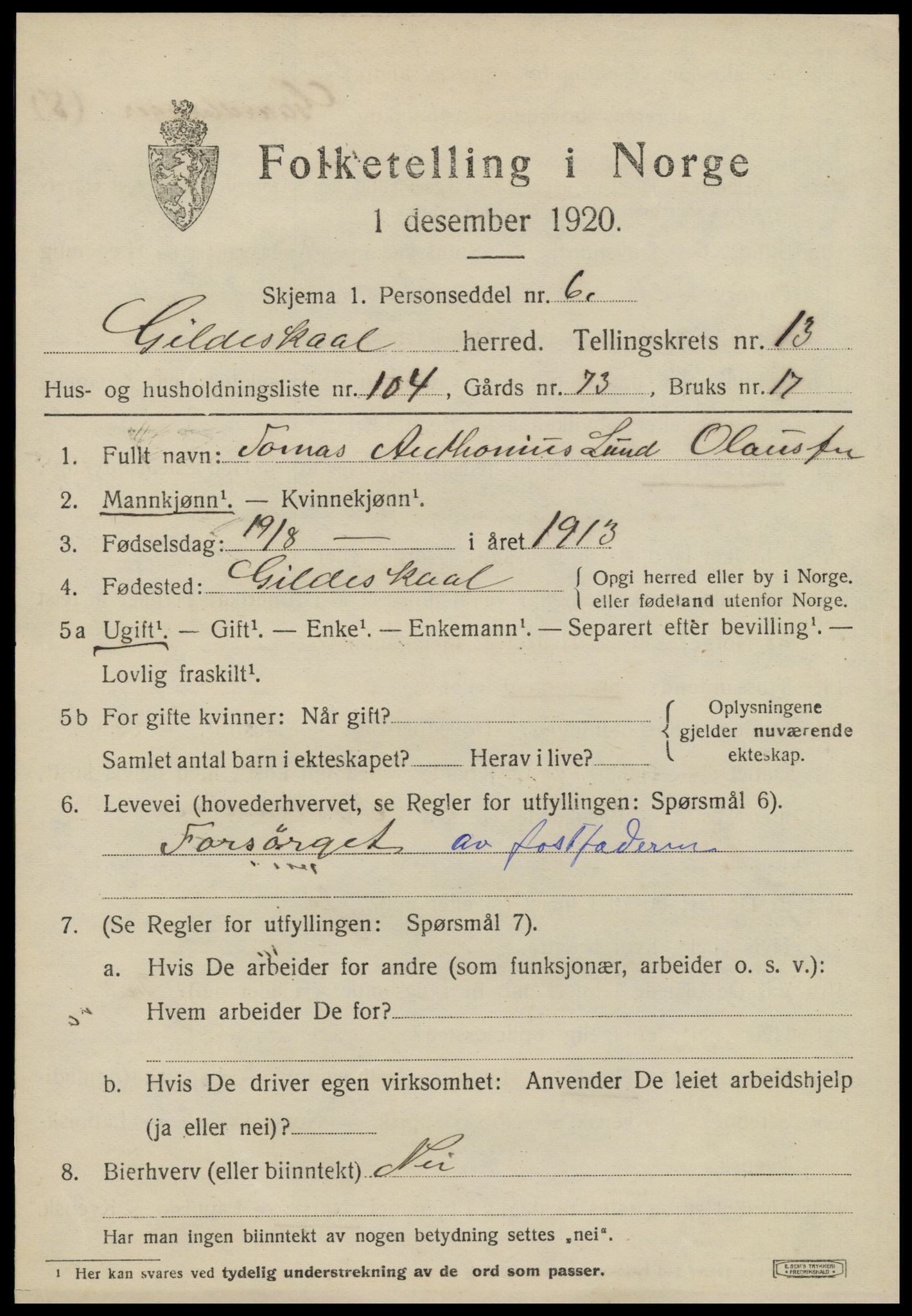 SAT, 1920 census for Gildeskål, 1920, p. 8932