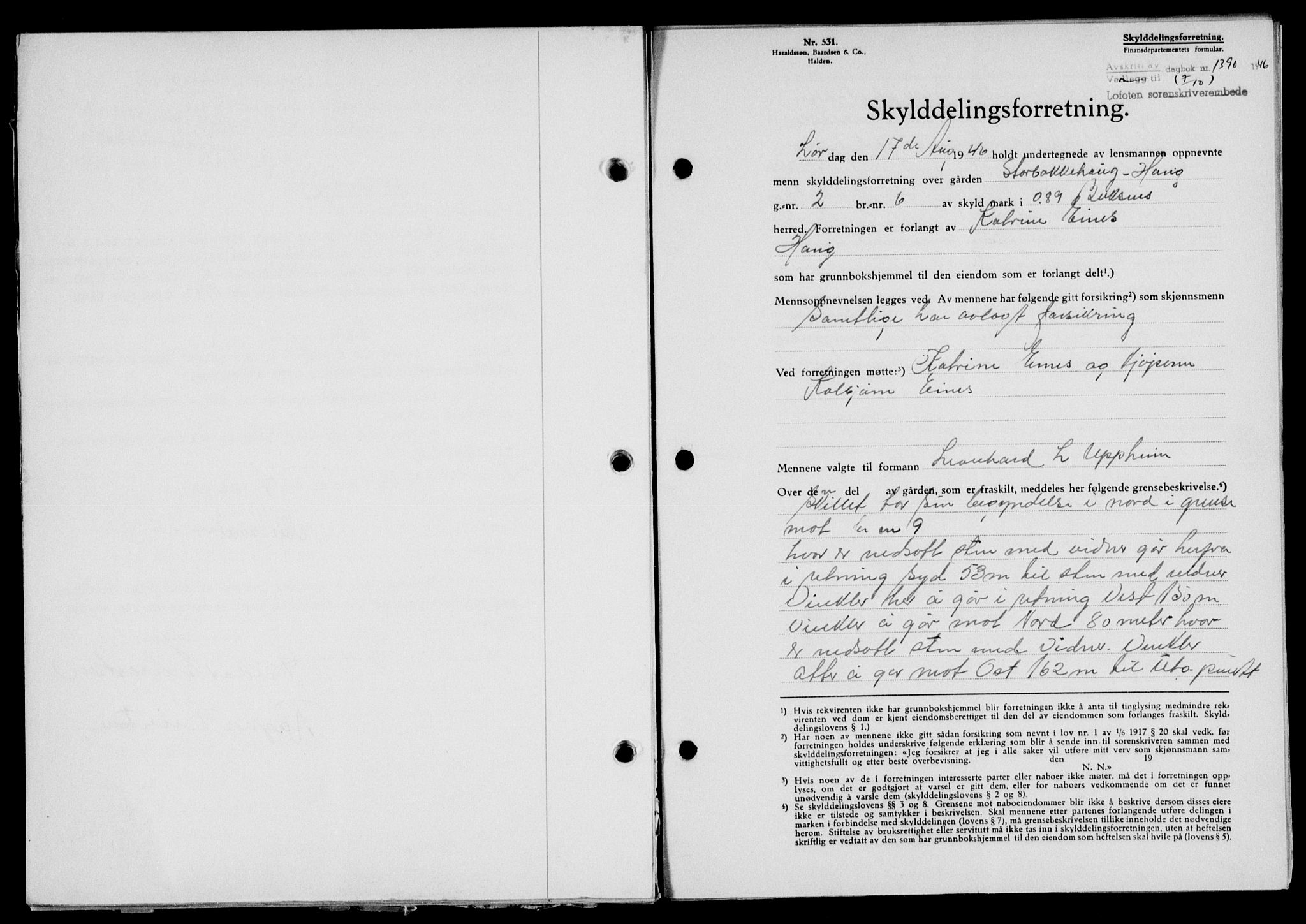 Lofoten sorenskriveri, SAT/A-0017/1/2/2C/L0014a: Mortgage book no. 14a, 1946-1946, Diary no: : 1390/1946