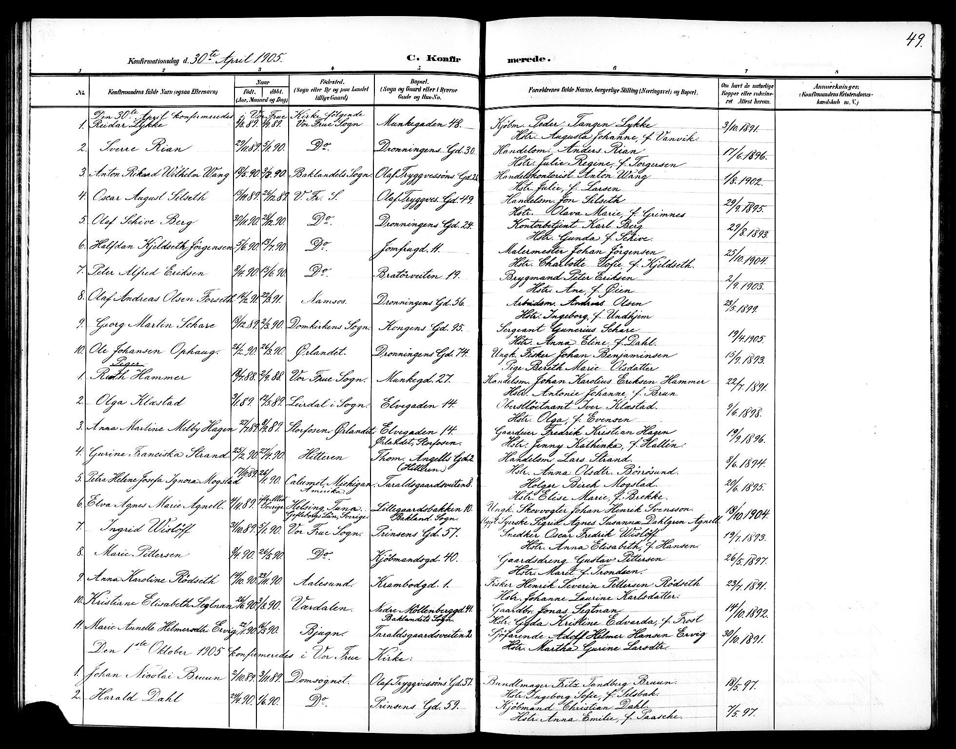 Ministerialprotokoller, klokkerbøker og fødselsregistre - Sør-Trøndelag, SAT/A-1456/602/L0146: Parish register (copy) no. 602C14, 1904-1914, p. 49