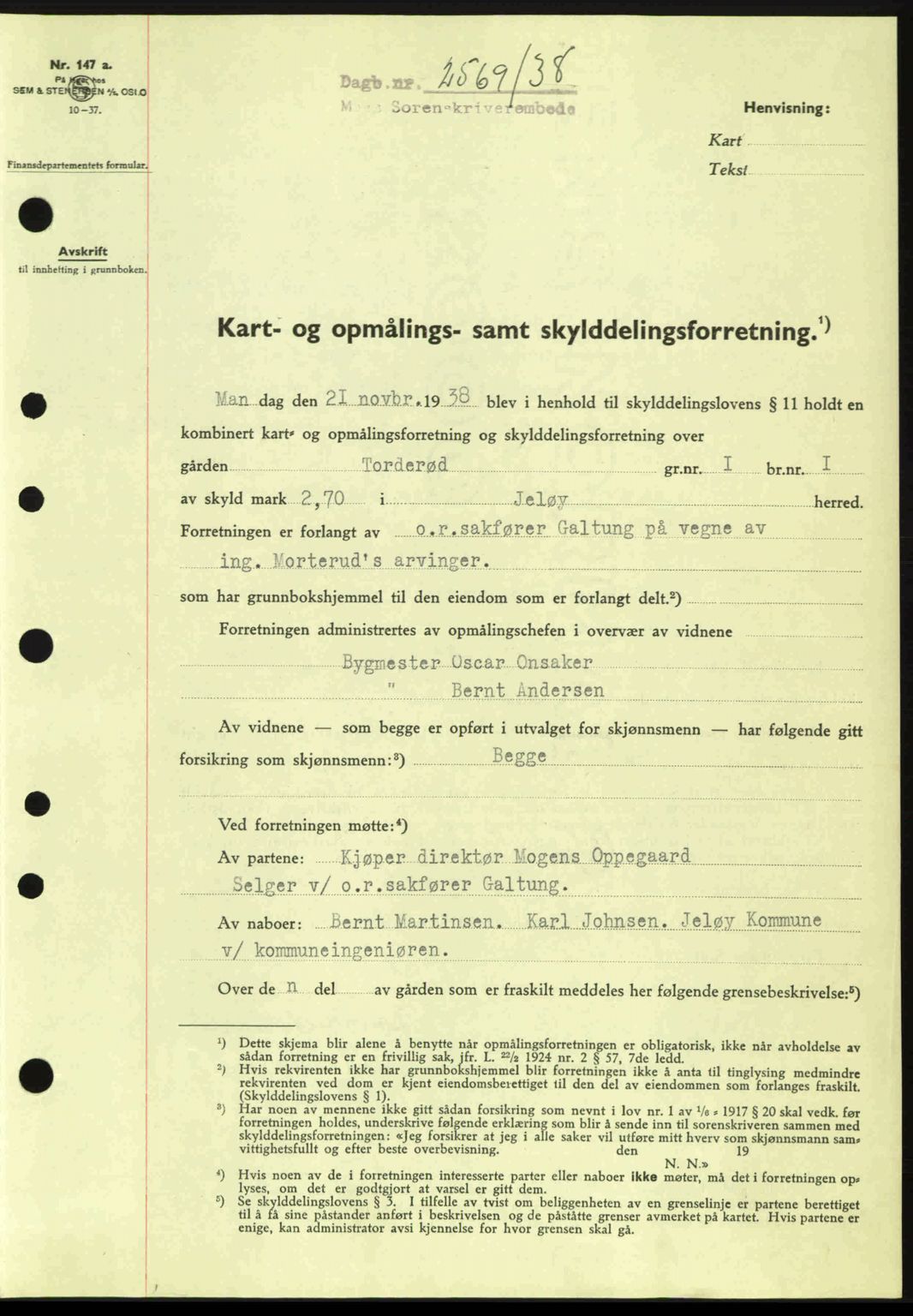 Moss sorenskriveri, SAO/A-10168: Mortgage book no. A5, 1938-1939, Diary no: : 2569/1938