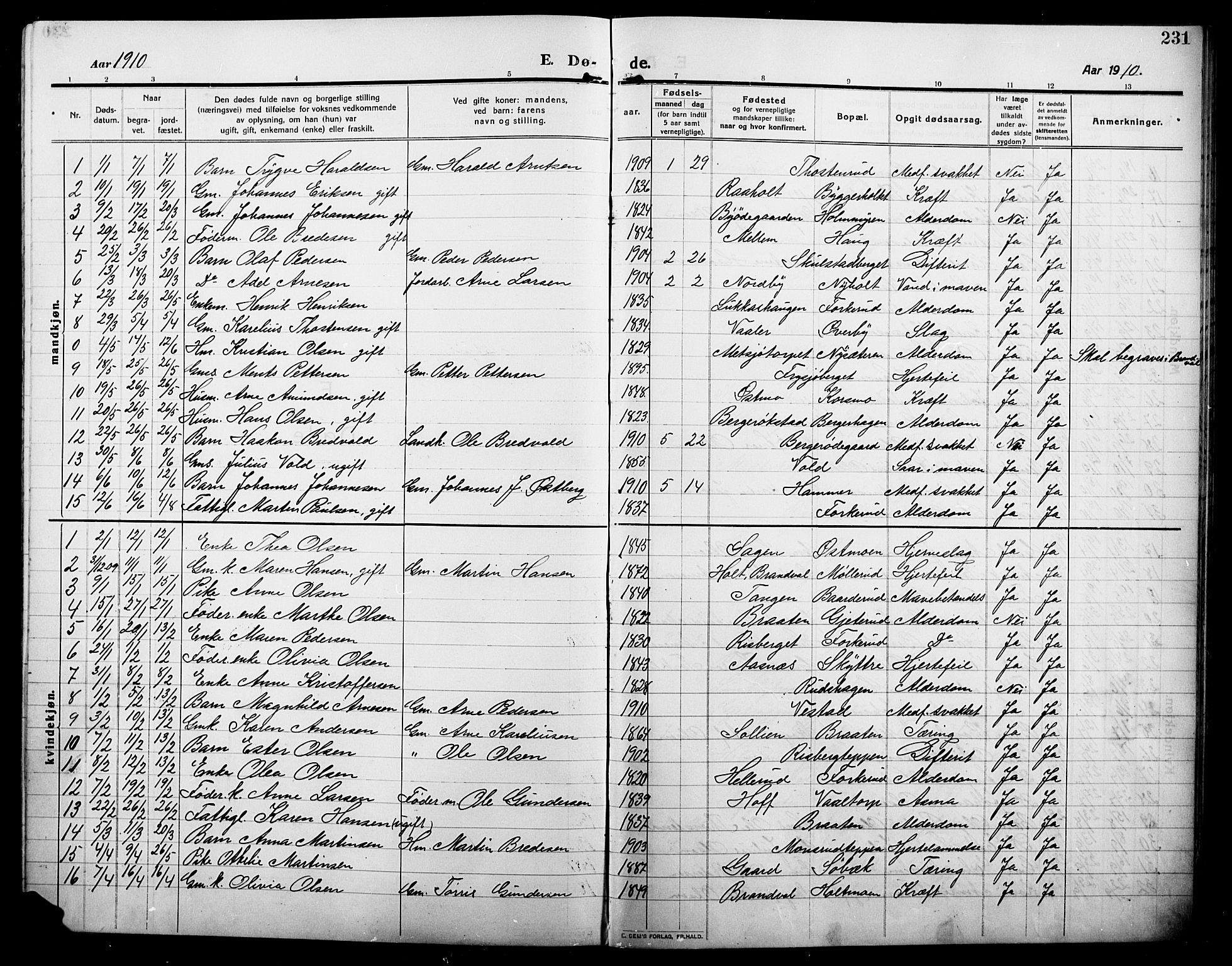 Grue prestekontor, AV/SAH-PREST-036/H/Ha/Hab/L0007: Parish register (copy) no. 7, 1910-1920, p. 231