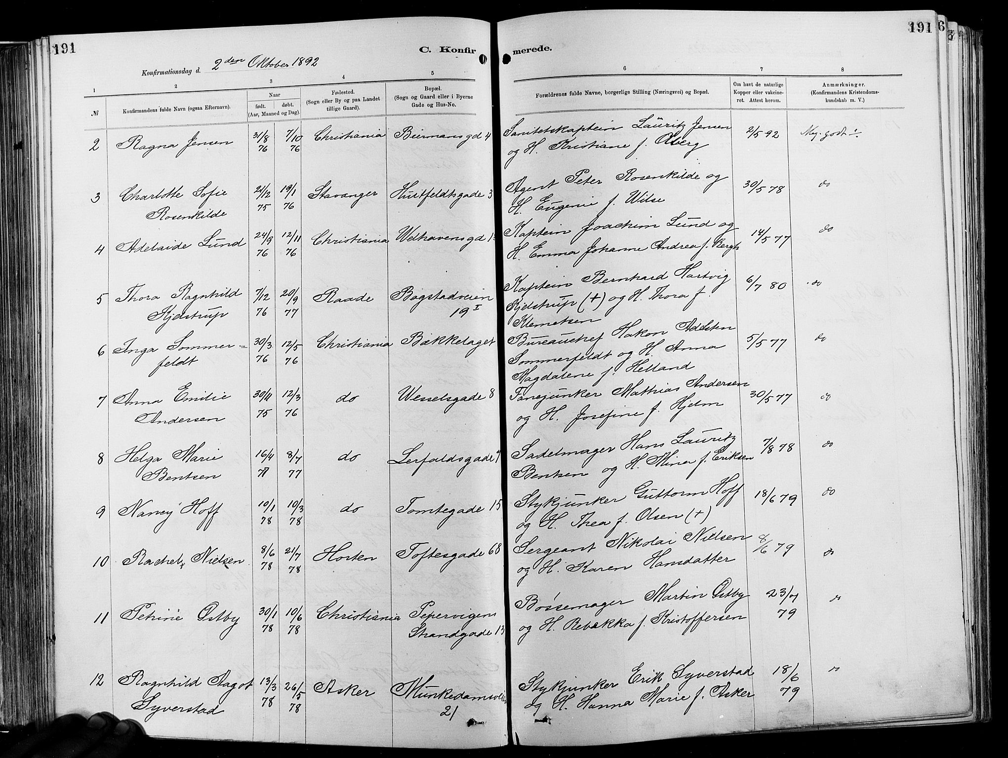 Garnisonsmenigheten Kirkebøker, AV/SAO-A-10846/F/Fa/L0012: Parish register (official) no. 12, 1880-1893, p. 191