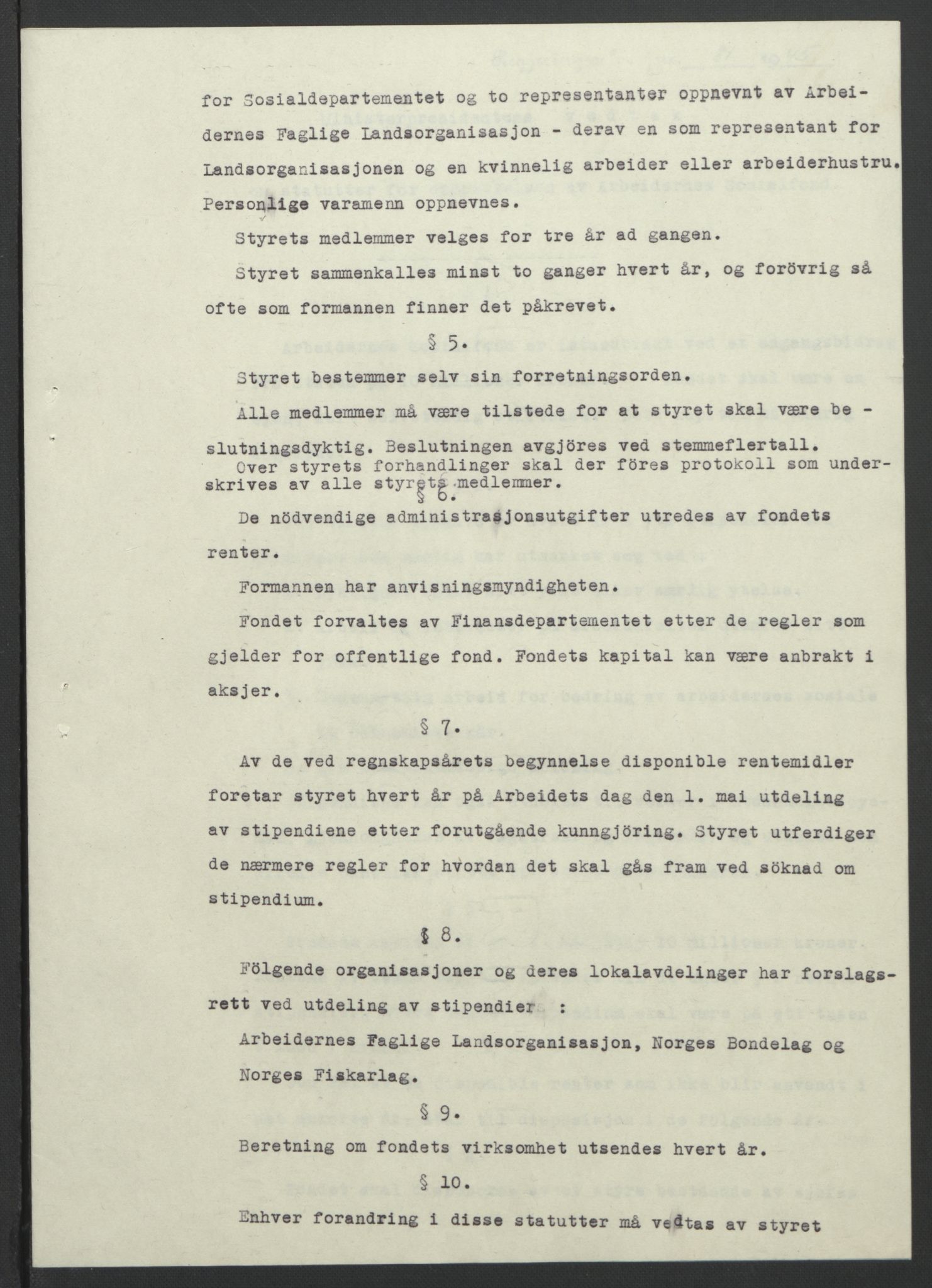 NS-administrasjonen 1940-1945 (Statsrådsekretariatet, de kommisariske statsråder mm), AV/RA-S-4279/D/Db/L0101/0001: -- / Lover og vedtak, 1945, p. 255