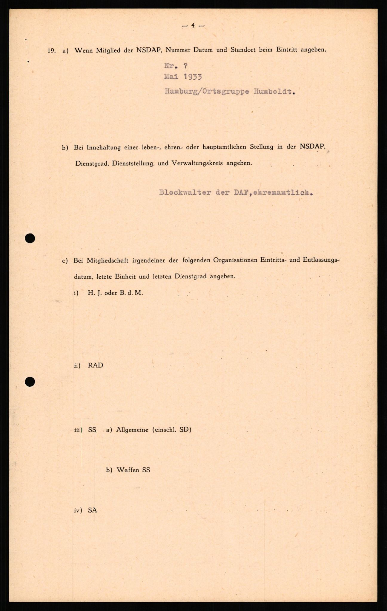 Forsvaret, Forsvarets overkommando II, RA/RAFA-3915/D/Db/L0020: CI Questionaires. Tyske okkupasjonsstyrker i Norge. Tyskere., 1945-1946, p. 195