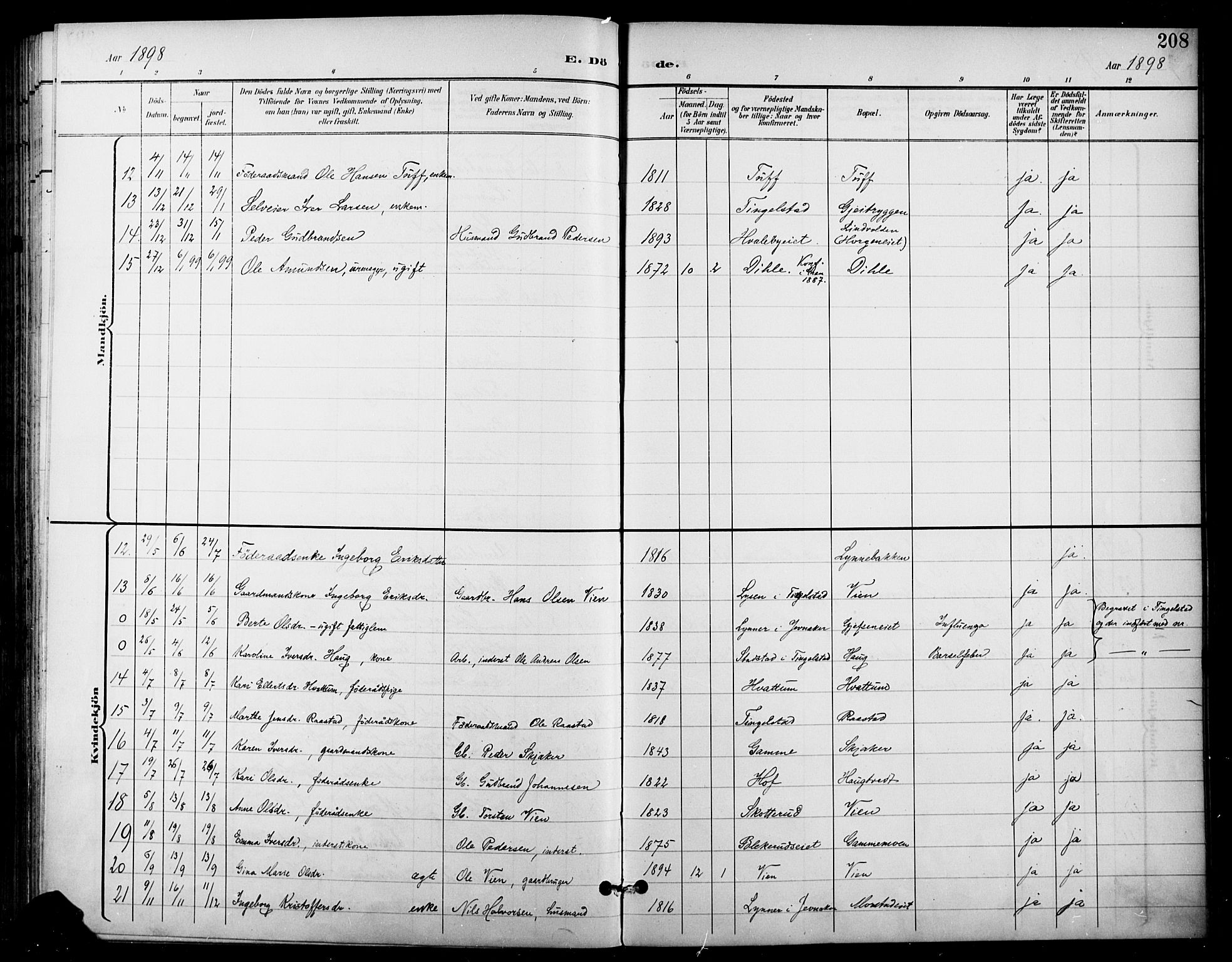 Gran prestekontor, AV/SAH-PREST-112/H/Ha/Haa/L0019: Parish register (official) no. 19, 1898-1907, p. 208