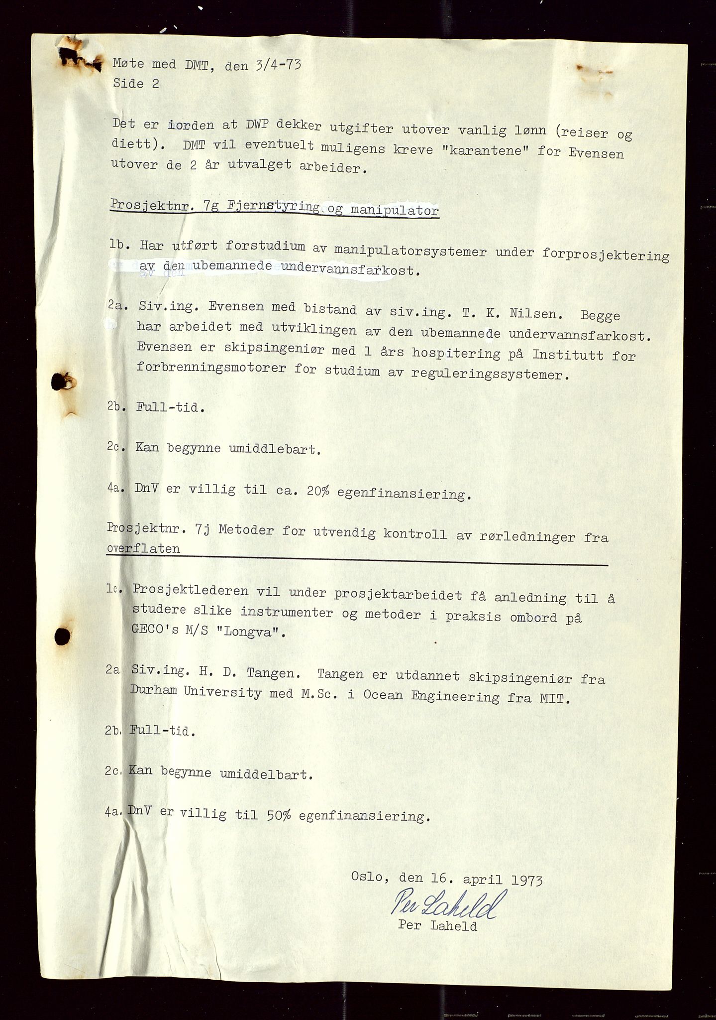 Industridepartementet, Oljekontoret, AV/SAST-A-101348/Di/L0005: DWP, 761 forskning/teknologi, 2 prot. DWP feasibility study, 1972-1975, p. 203