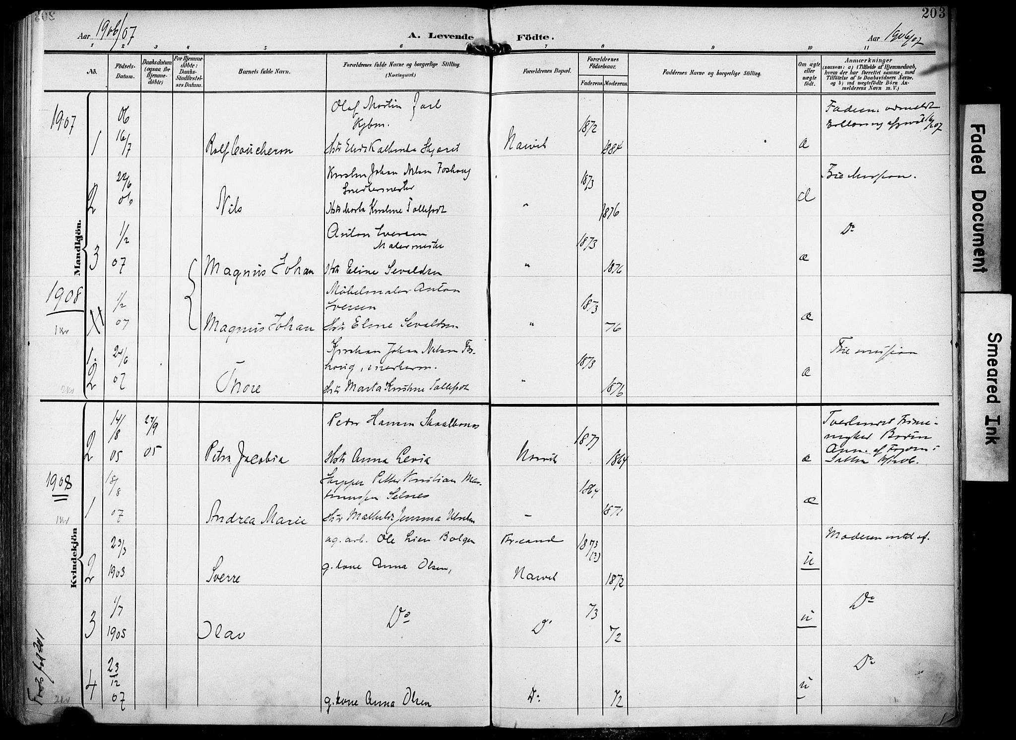 Ministerialprotokoller, klokkerbøker og fødselsregistre - Nordland, AV/SAT-A-1459/871/L0994: Parish register (official) no. 871A10, 1902-1910, p. 203