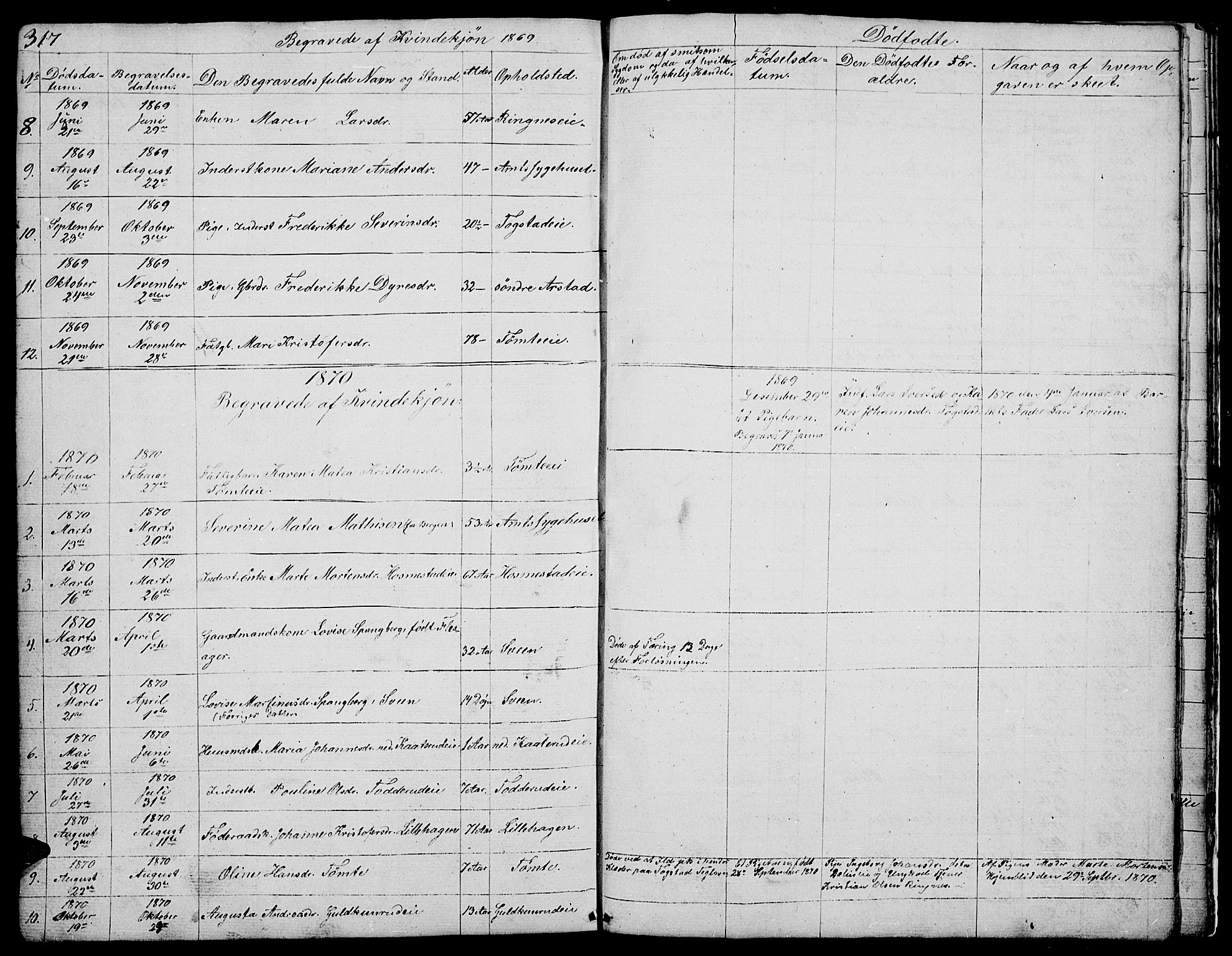 Stange prestekontor, SAH/PREST-002/L/L0002: Parish register (copy) no. 2, 1838-1879, p. 317