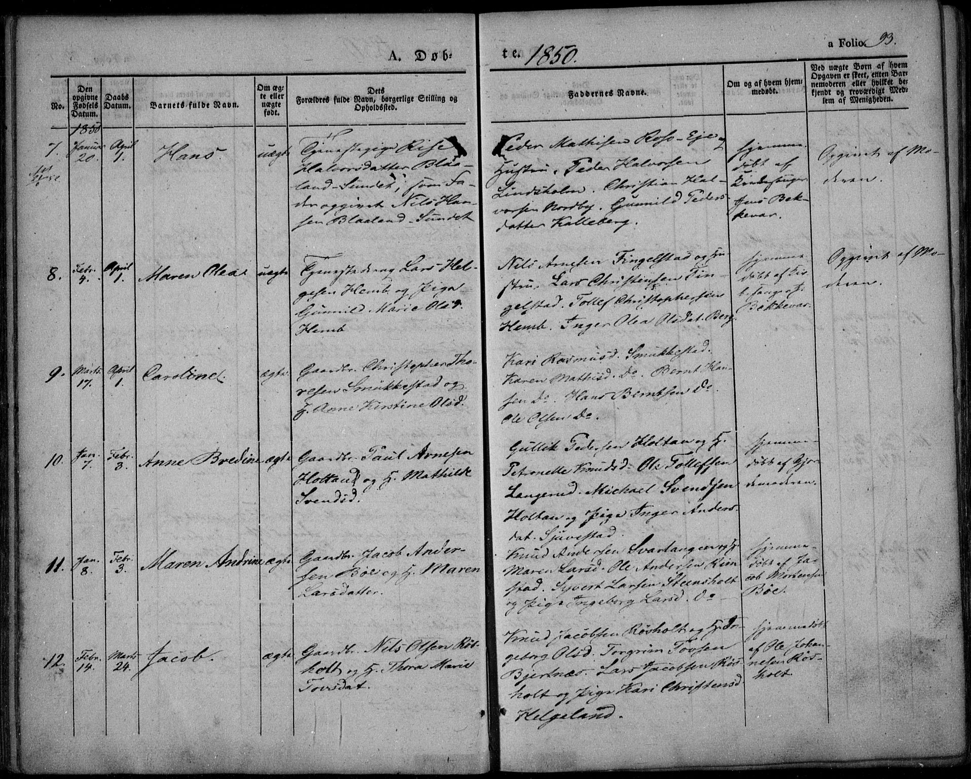 Lardal kirkebøker, SAKO/A-350/F/Fa/L0006: Parish register (official) no. I 6, 1835-1860, p. 93