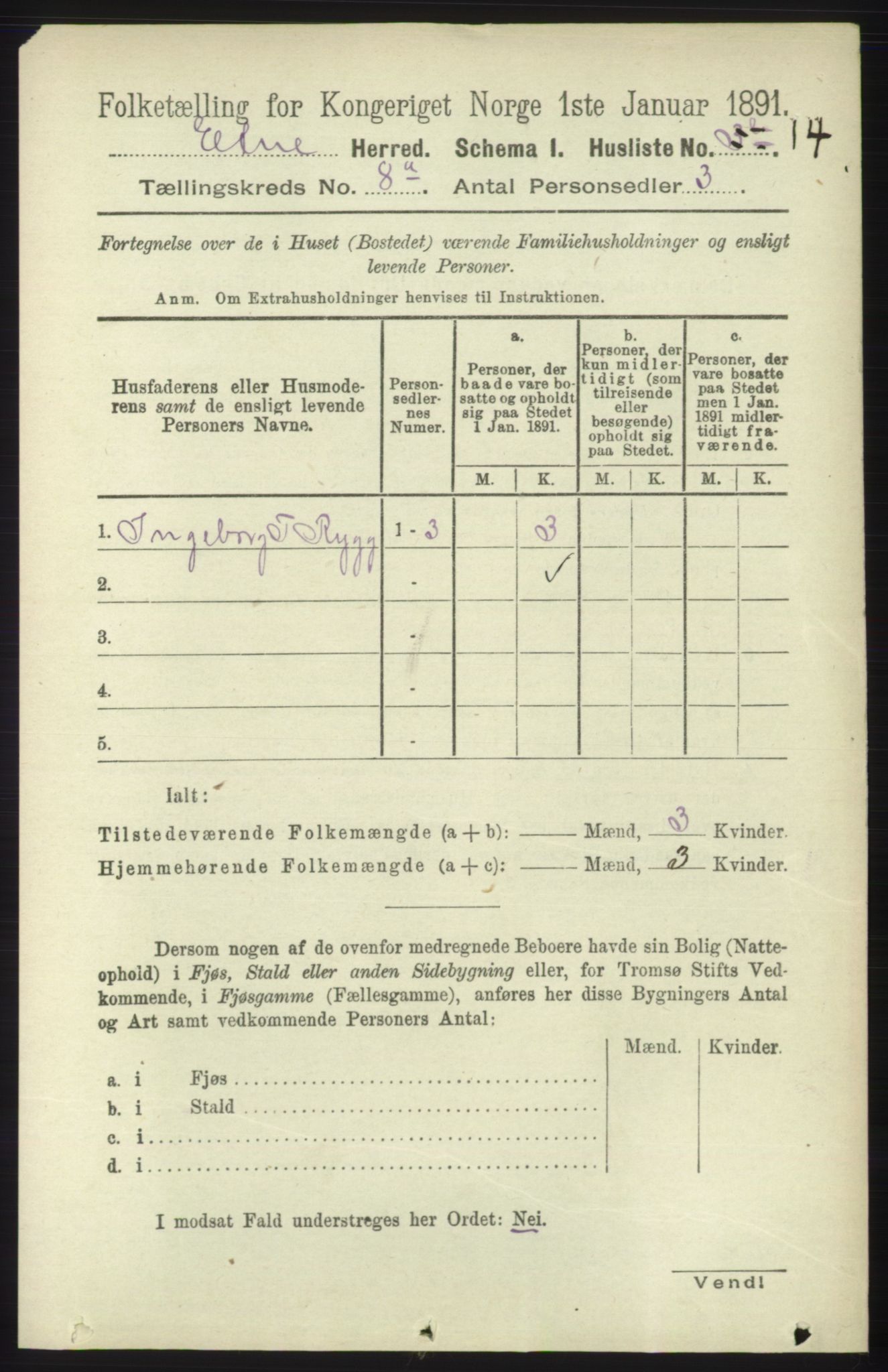 RA, 1891 census for 1211 Etne, 1891, p. 1536