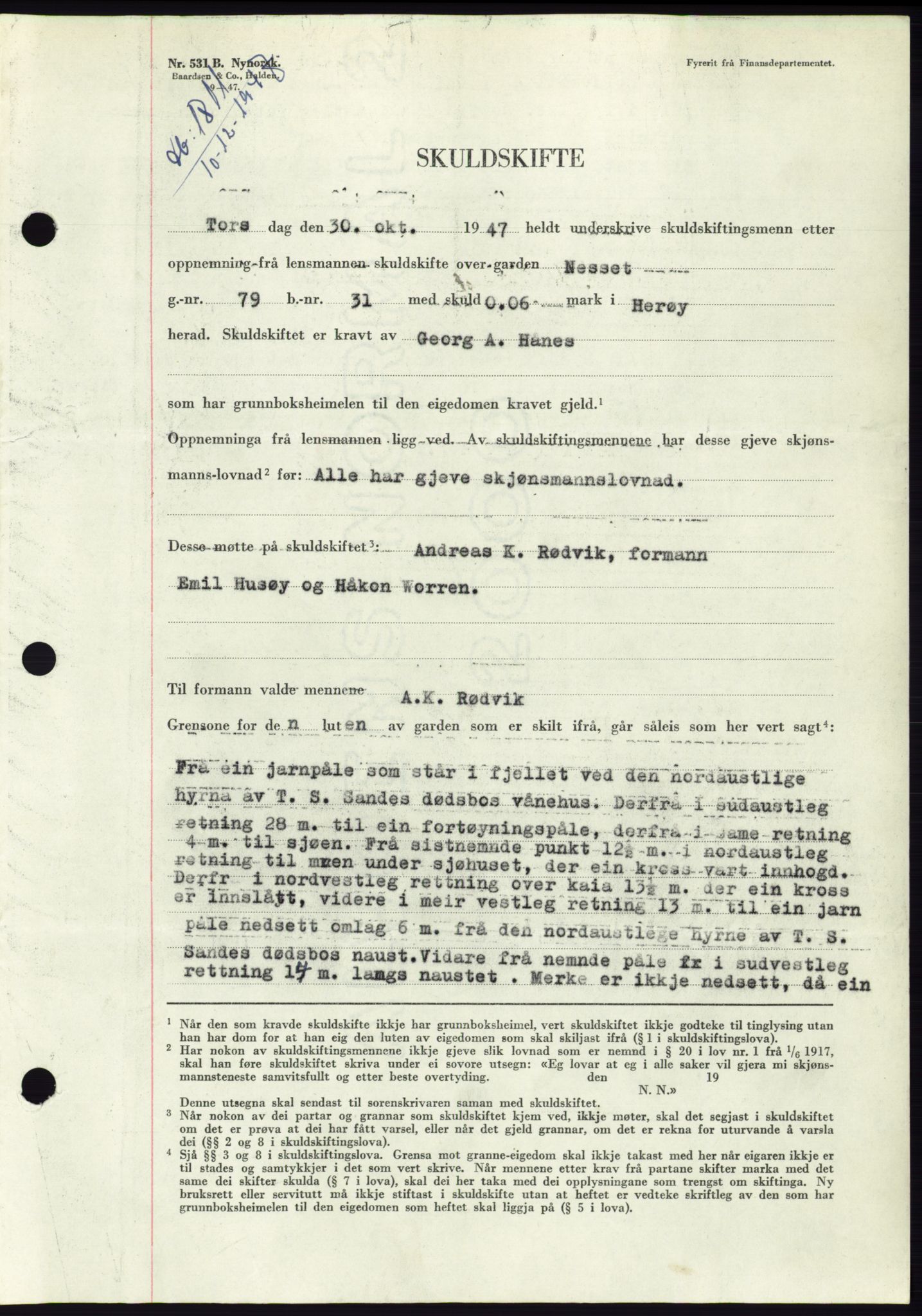 Søre Sunnmøre sorenskriveri, SAT/A-4122/1/2/2C/L0081: Mortgage book no. 7A, 1947-1948, Diary no: : 1811/1947