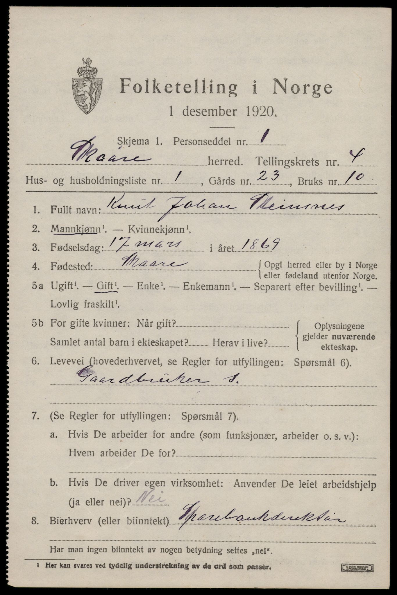 SAST, 1920 census for Skåre, 1920, p. 2082