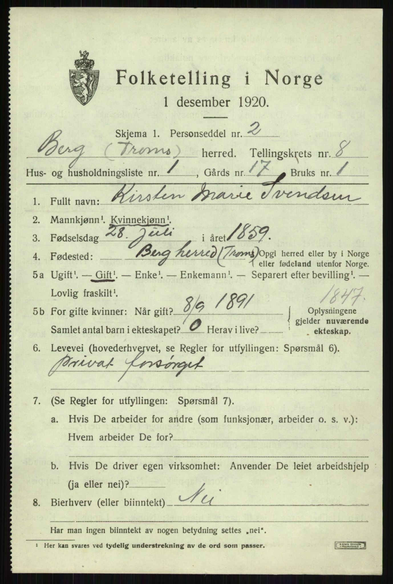 SATØ, 1920 census for Berg, 1920, p. 2745