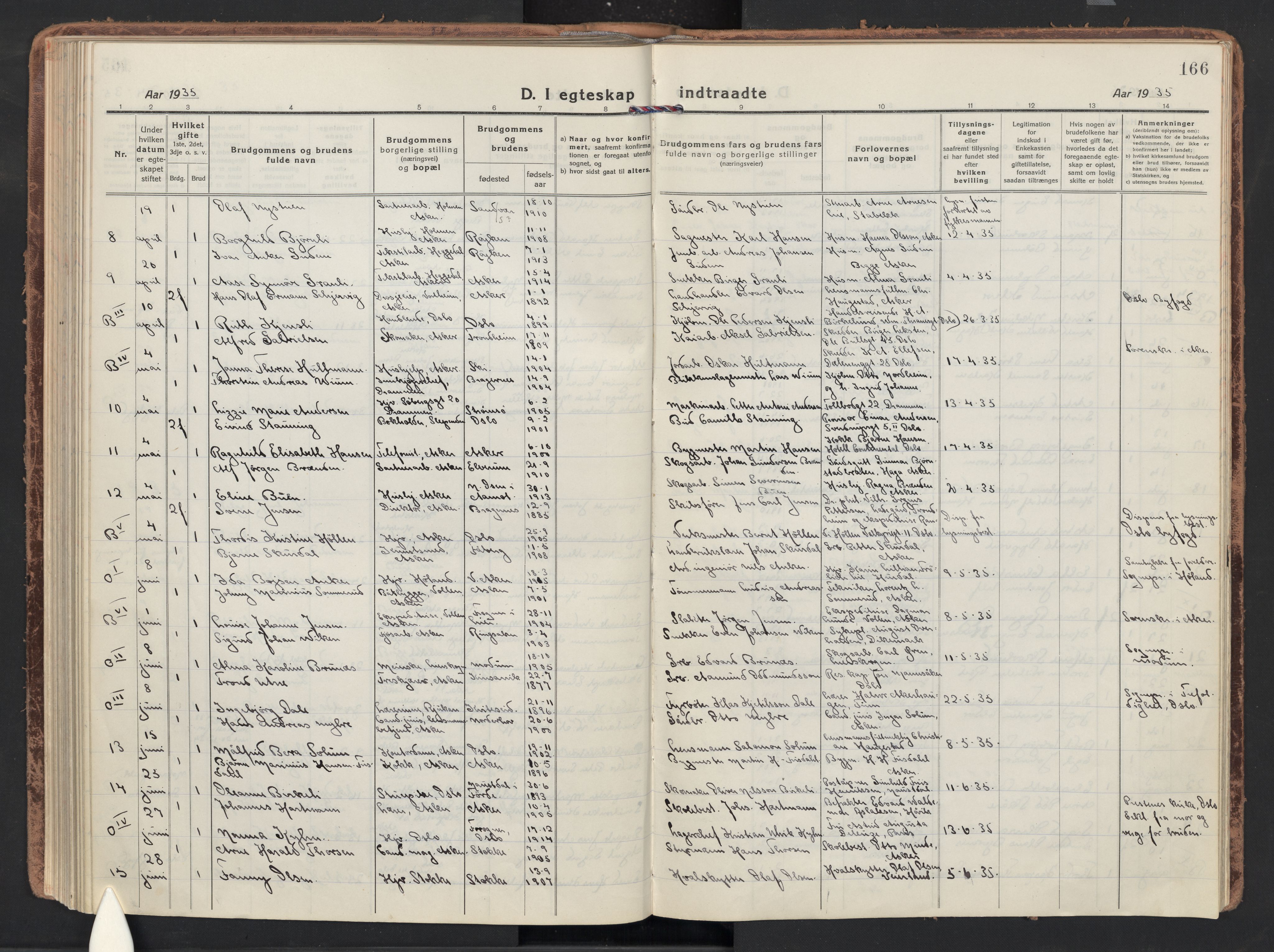 Asker prestekontor Kirkebøker, AV/SAO-A-10256a/F/Fa/L0019: Parish register (official) no. I 19, 1918-1935, p. 166