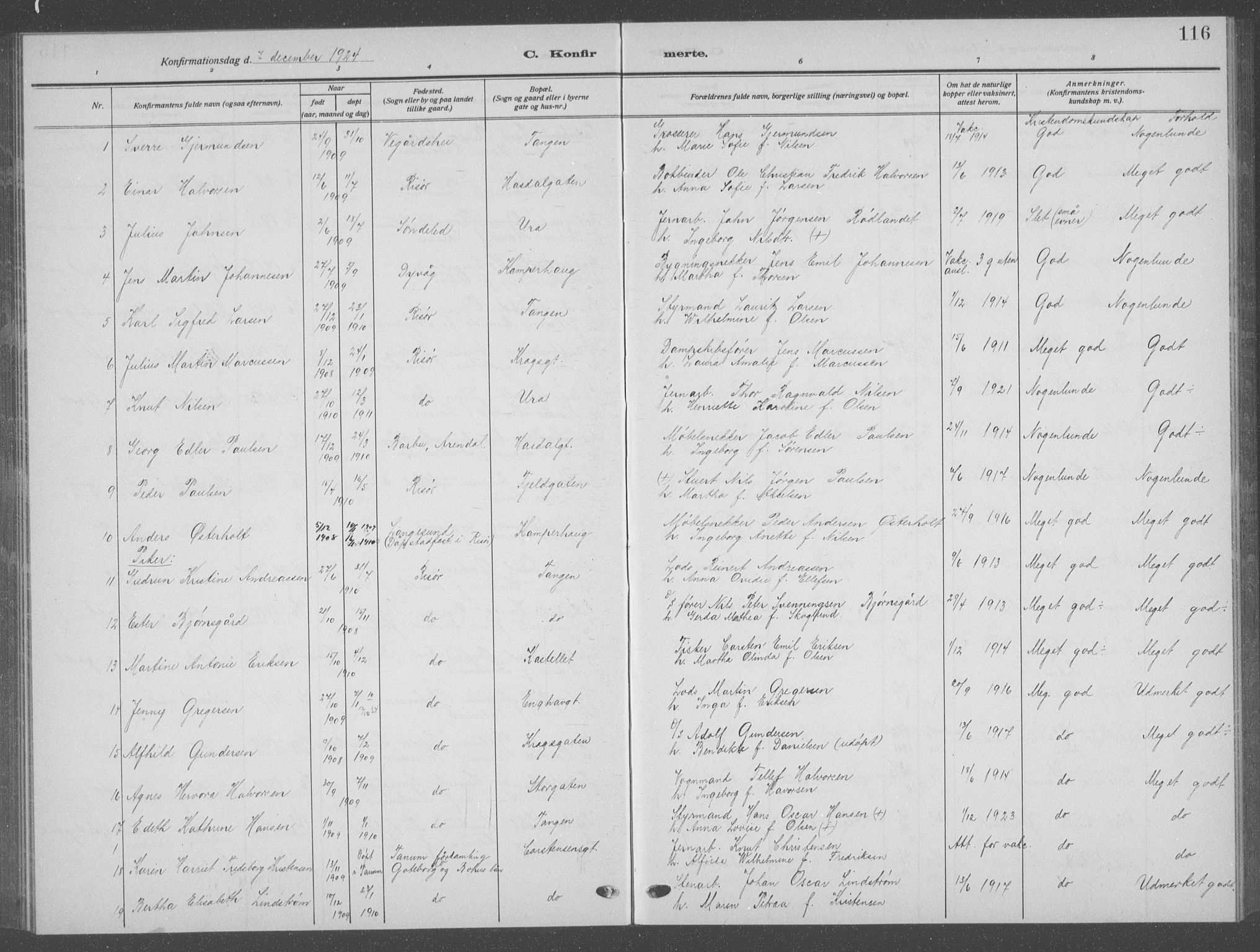Risør sokneprestkontor, SAK/1111-0035/F/Fb/L0009: Parish register (copy) no. B 9, 1922-1939, p. 116