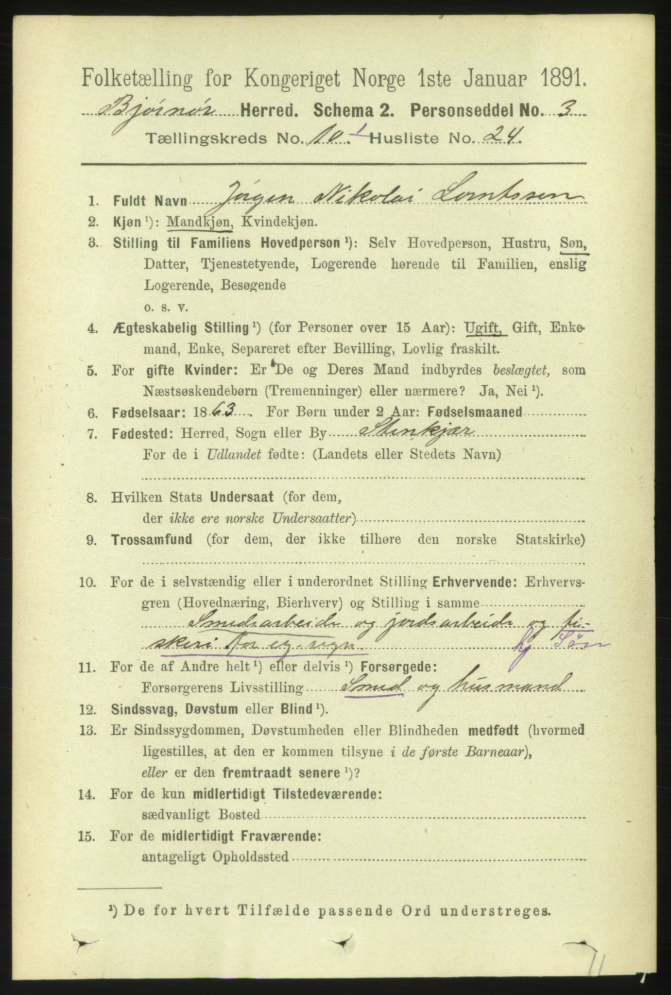 RA, 1891 census for 1632 Bjørnør, 1891, p. 4302