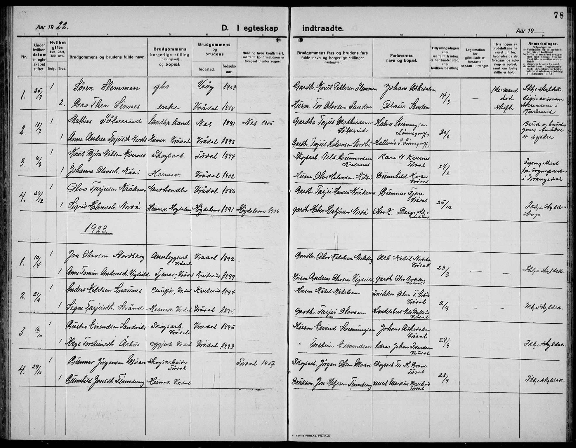 Kviteseid kirkebøker, AV/SAKO-A-276/G/Gc/L0002: Parish register (copy) no. III 2, 1917-1937, p. 78