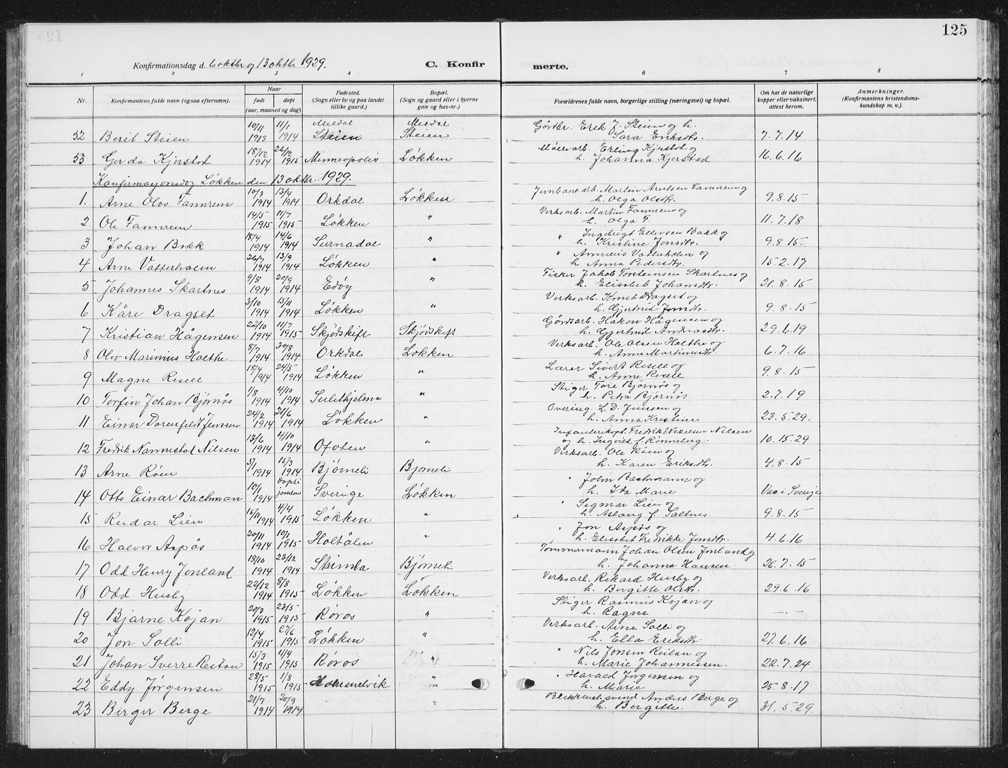 Ministerialprotokoller, klokkerbøker og fødselsregistre - Sør-Trøndelag, SAT/A-1456/672/L0866: Parish register (copy) no. 672C05, 1929-1939, p. 125