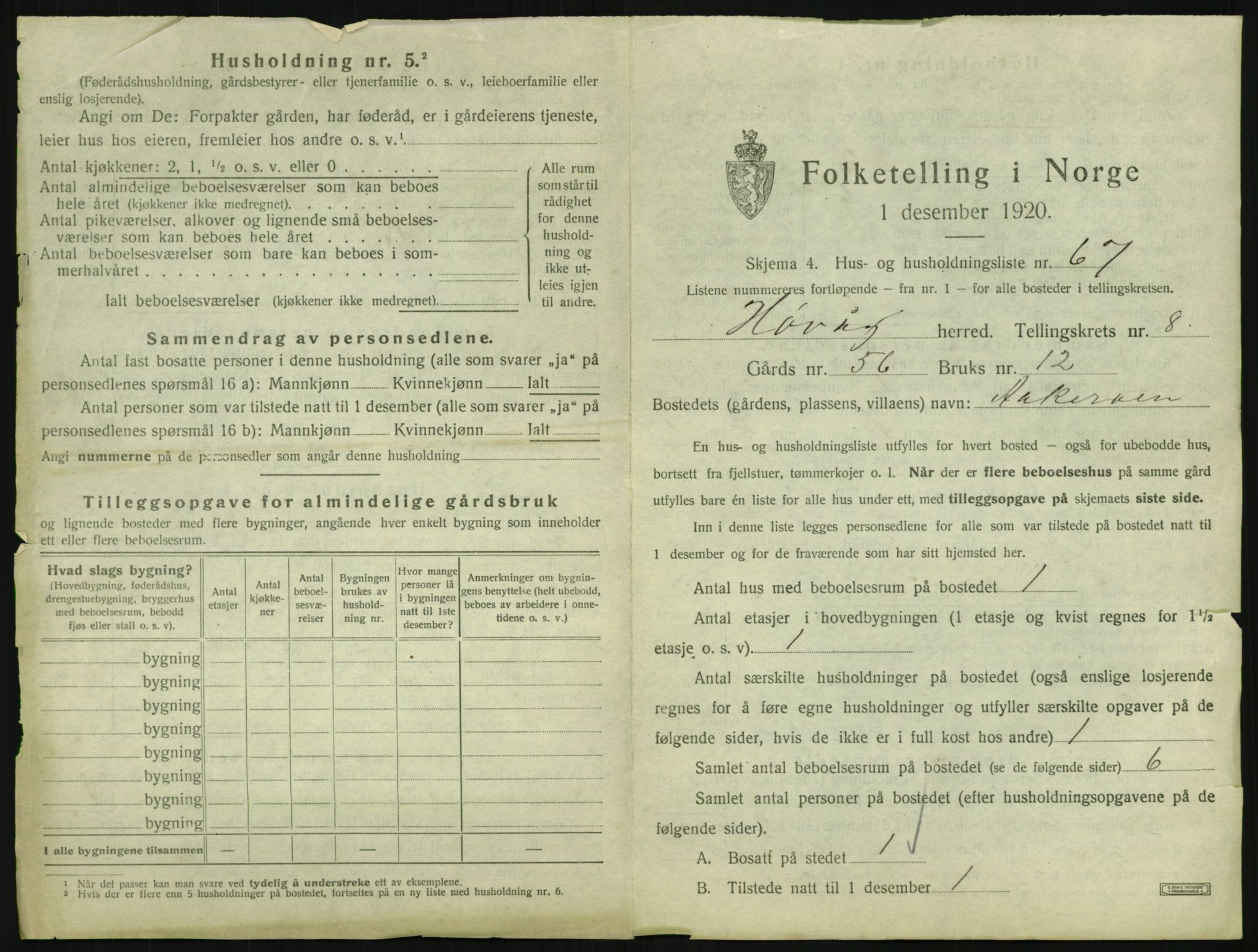 SAK, 1920 census for Høvåg, 1920, p. 874